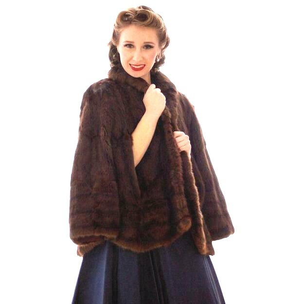 VTG 40s Dark Brown Sable Fur Convertible Stole Cape Hollywood Glamour O/S