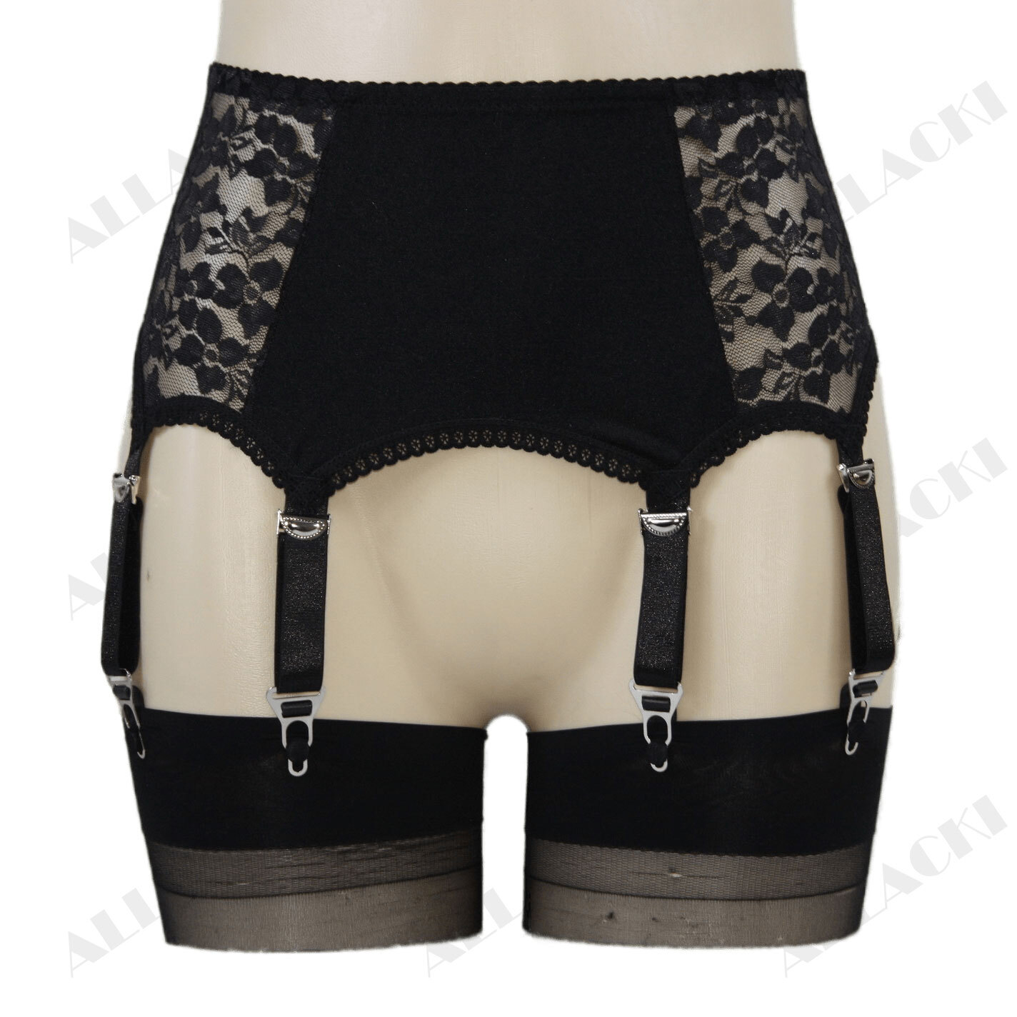 Alacki Side Floral Lace Panel Garter Belts Retro Style 6 Straps Suspender(S~XXL)