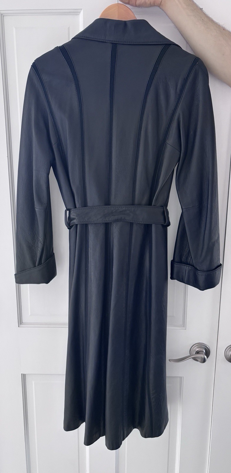 Vintage 1970s Imperial Blue Soft Leather Belted Long Trench Coat!