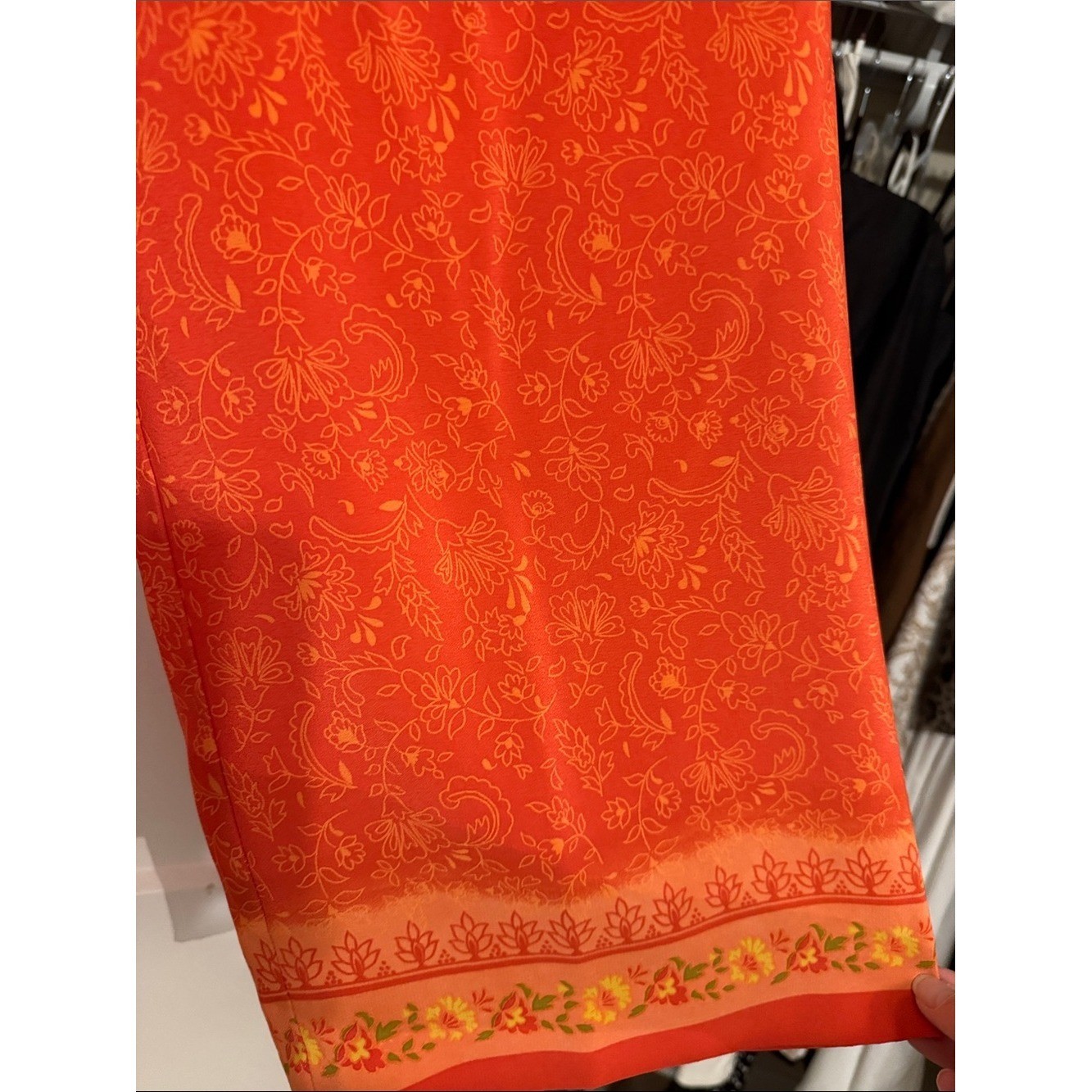 Venezia Jeans Orange Boho Border Print Wide Leg Pull-On Pants 18/20 Y2K Resort