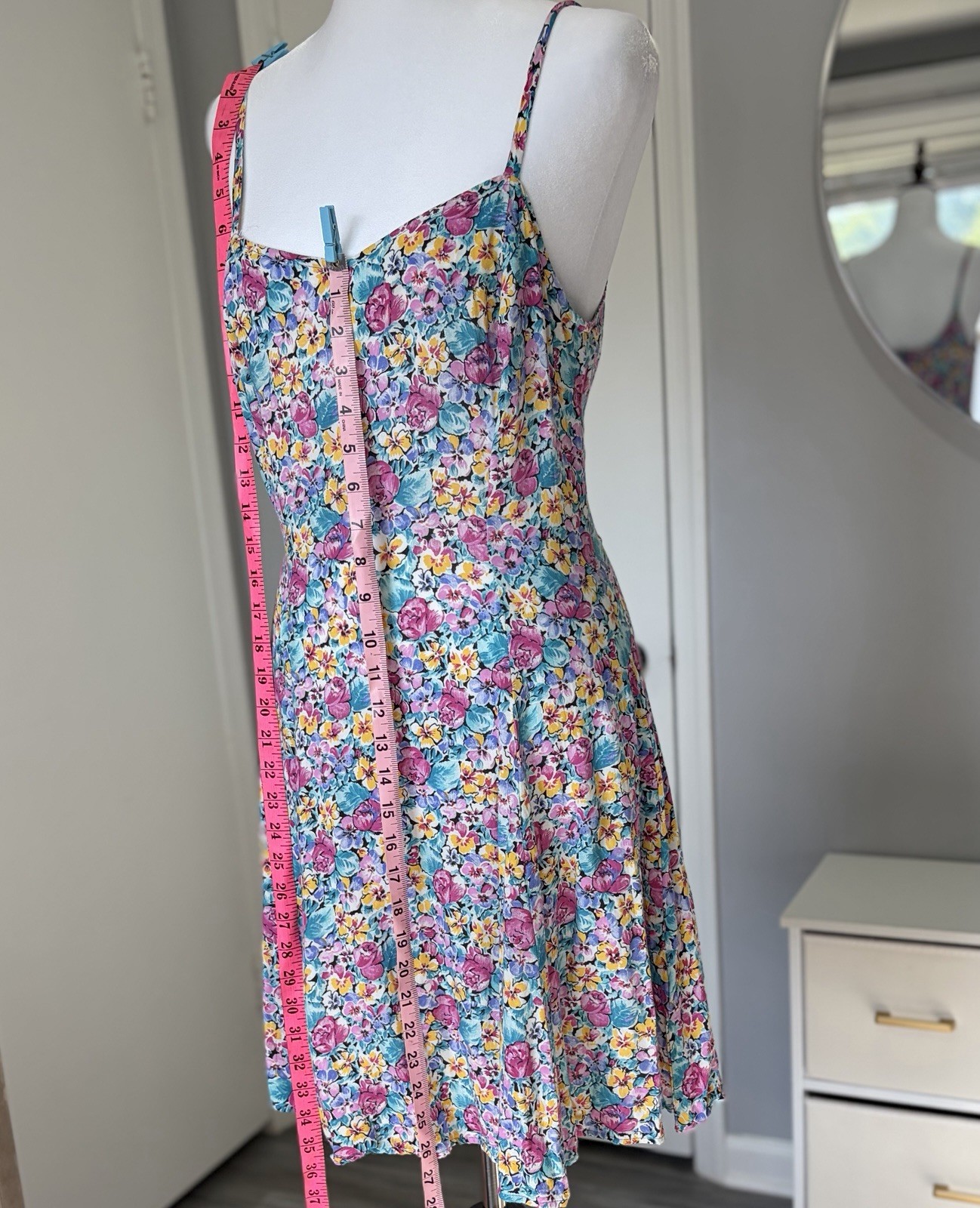 Vintage 90s Shok Floral Mini Dress Size 9 Cottagecore Sundress Summer USA Made