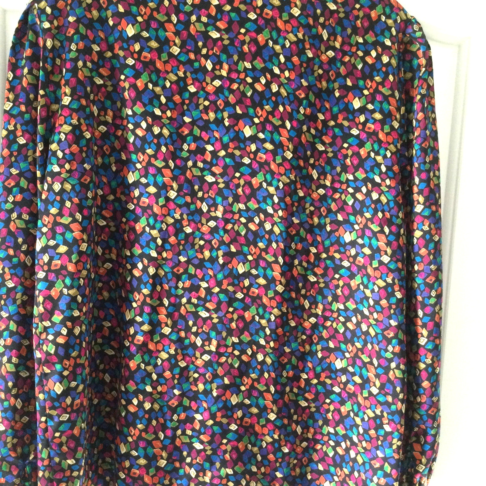 Vtg Marlis Blouse Colorful Confetti Print Draped Cowl Neck Retro Artsy Career 6