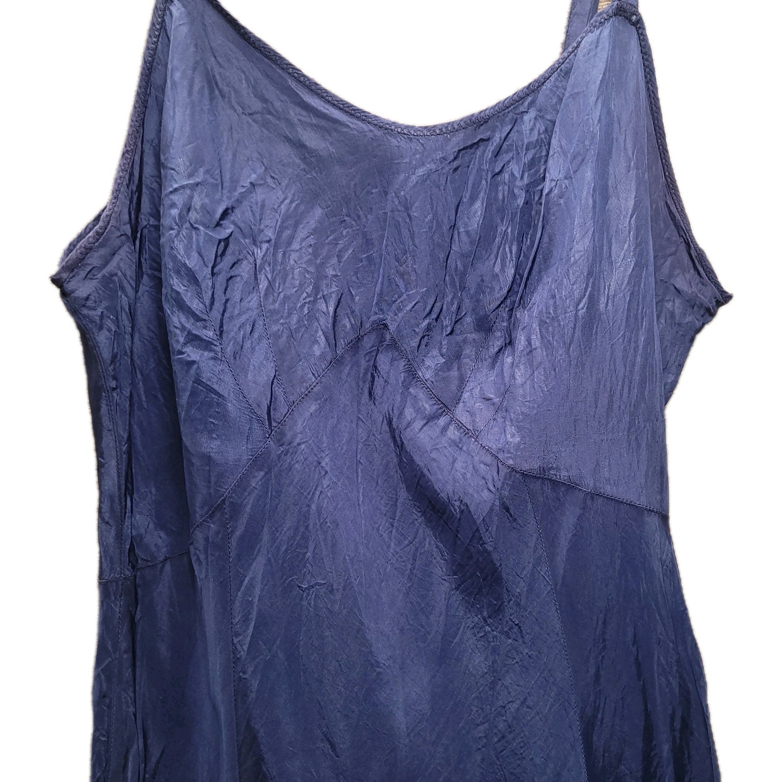 VTG 1940’s Blue Satin Taffeta Pinup Lingerie Full Slip Bias Dress Gown Capri 34