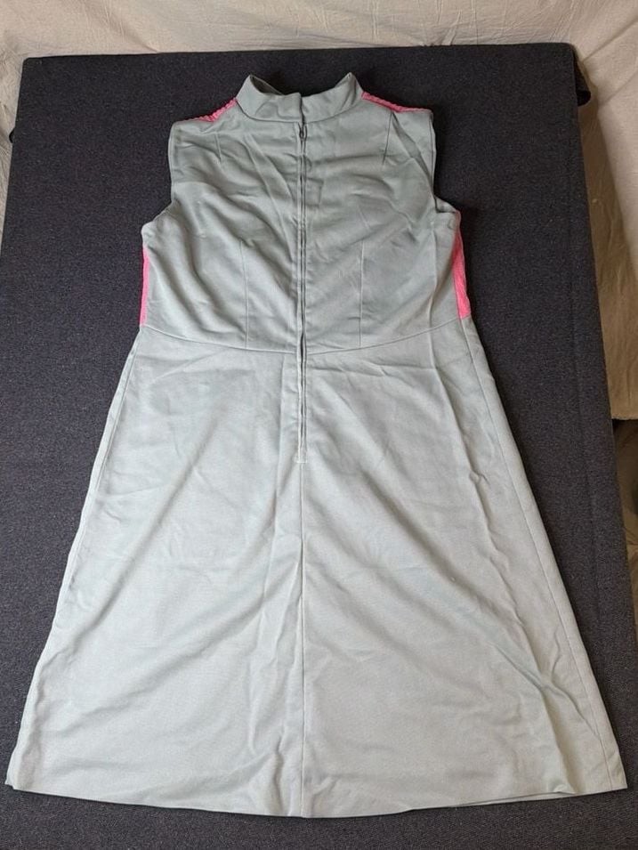 Vintage 60s Mod Pink and Gray Colorblock Sleeveless Mock Neck Mini Dress