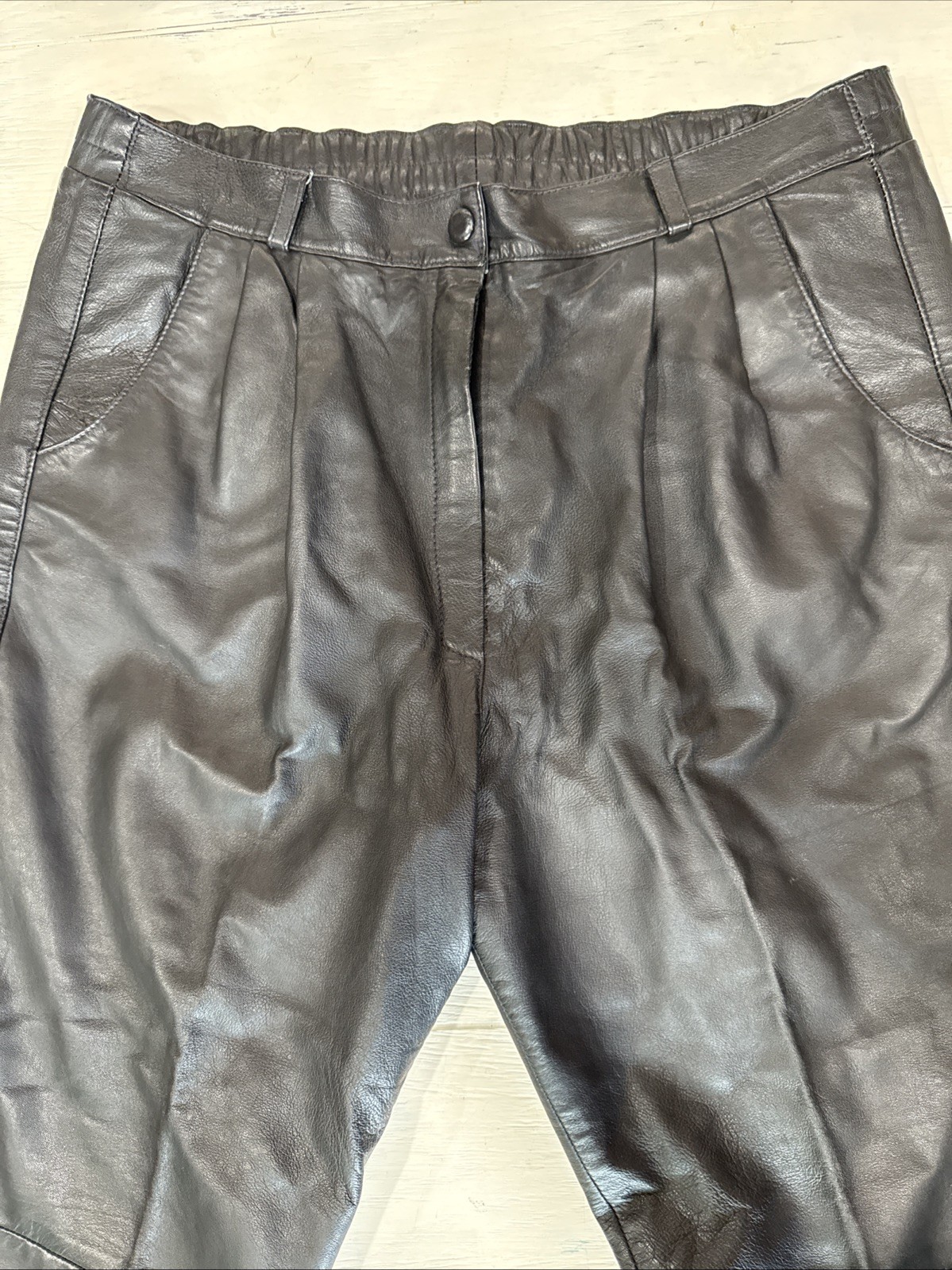Vintage 80’s Kezia Black Leather Pants Women’s Size 12 Pleated High Waist