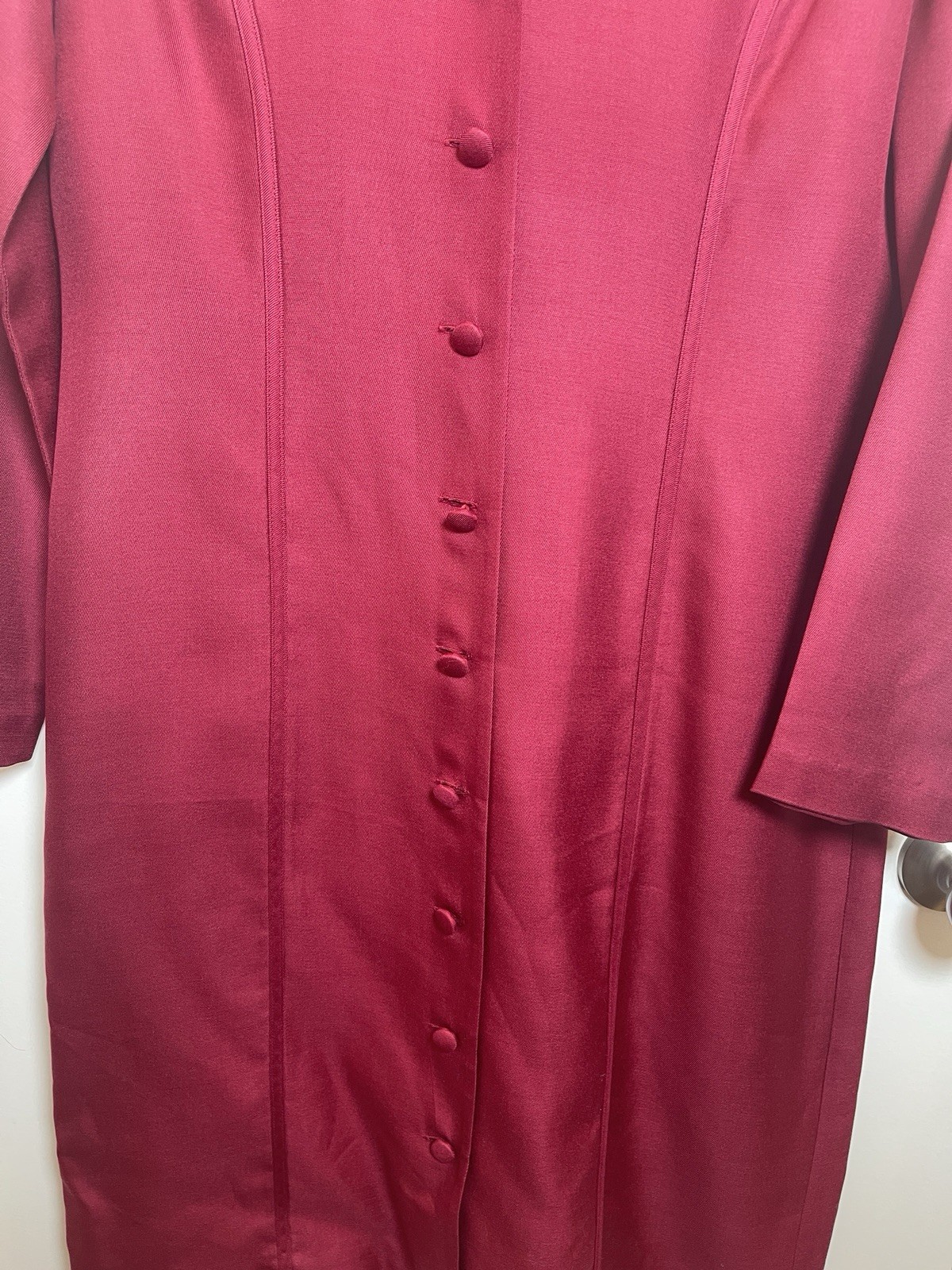 Adrianna Papell Vintage Silk Wool Shirt Dress Size 8 Burgundy Button Front