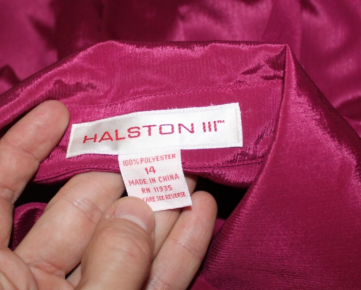 Halston III Vintage Sz 14 Polyester Magenta Pleated Blouse with Scarf Tie