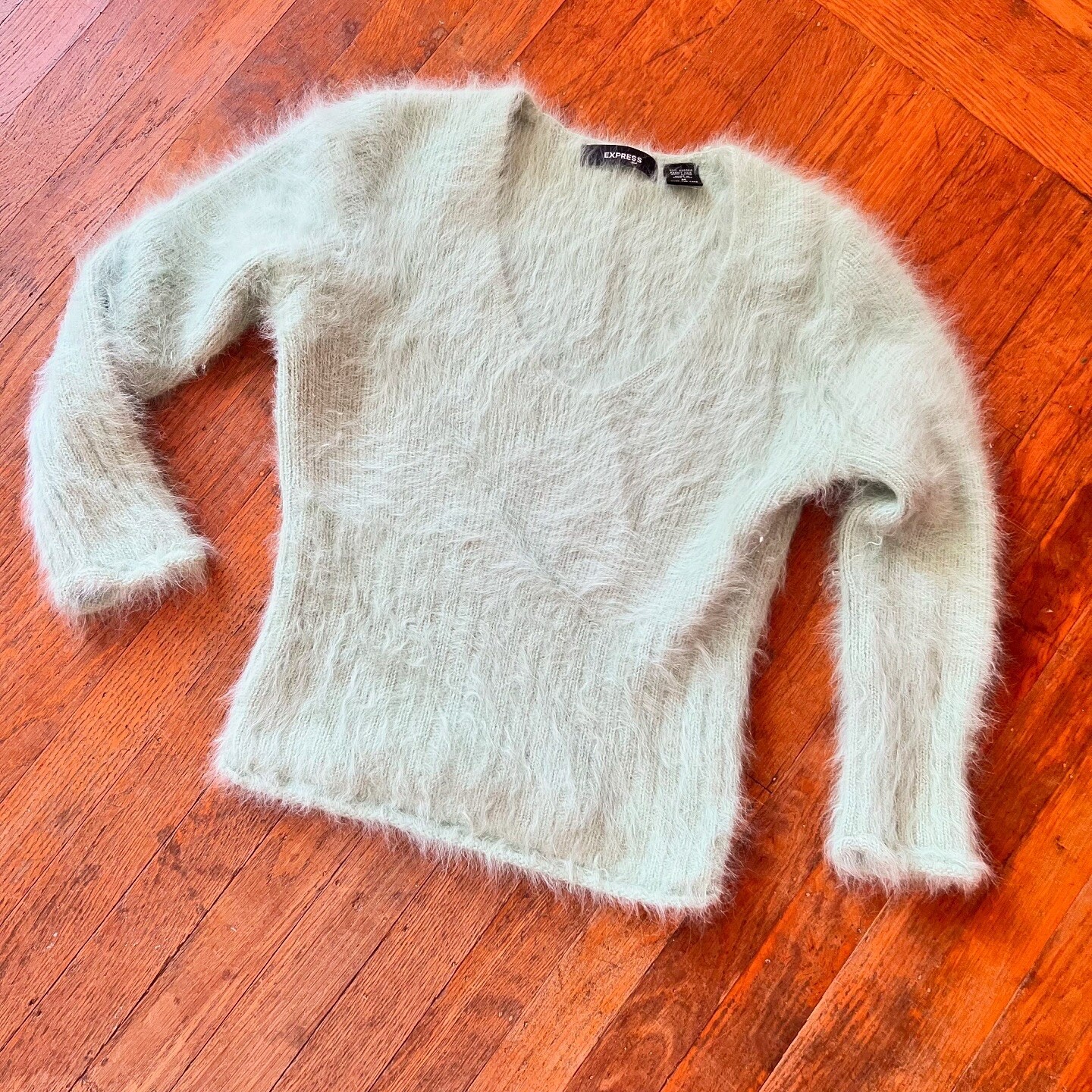 FLUFFY MINT GREEN 90s 1990’s Vintage Retro Grunge Fairycore Angora Sweater M