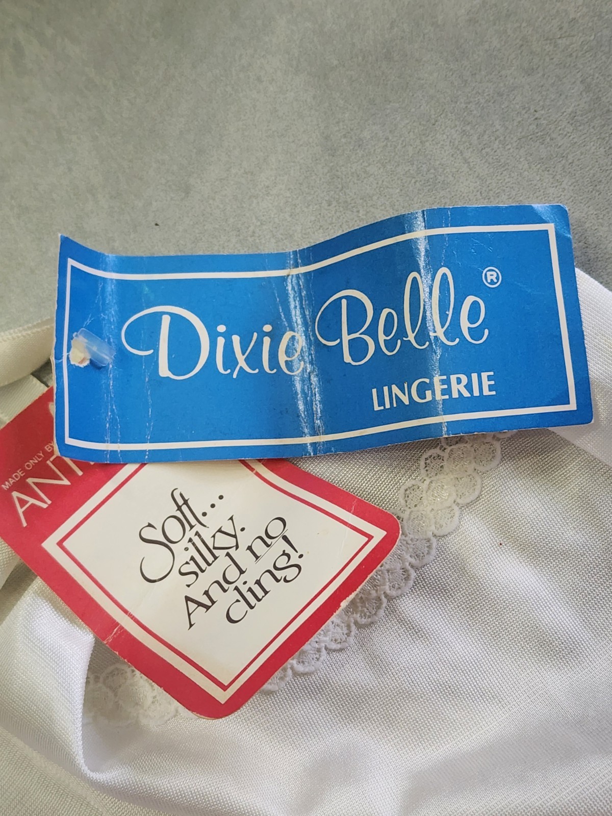 White Dixie Belle Lingerie Antron III USA Lace Tall Vintage Below Knee Size 38″