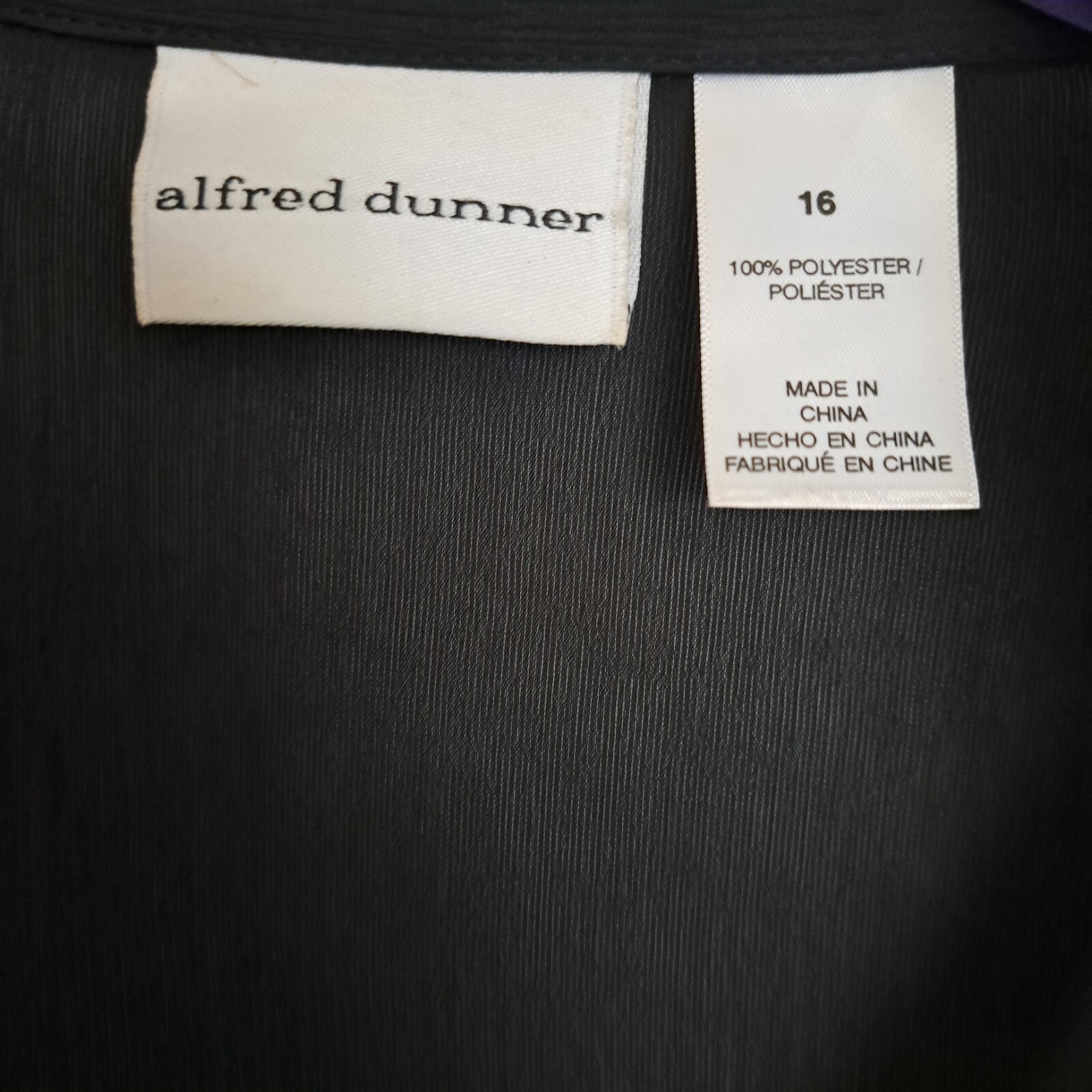Alfred Dunner Black Multi Color Animal Print Zip Up Size 16 Blouse