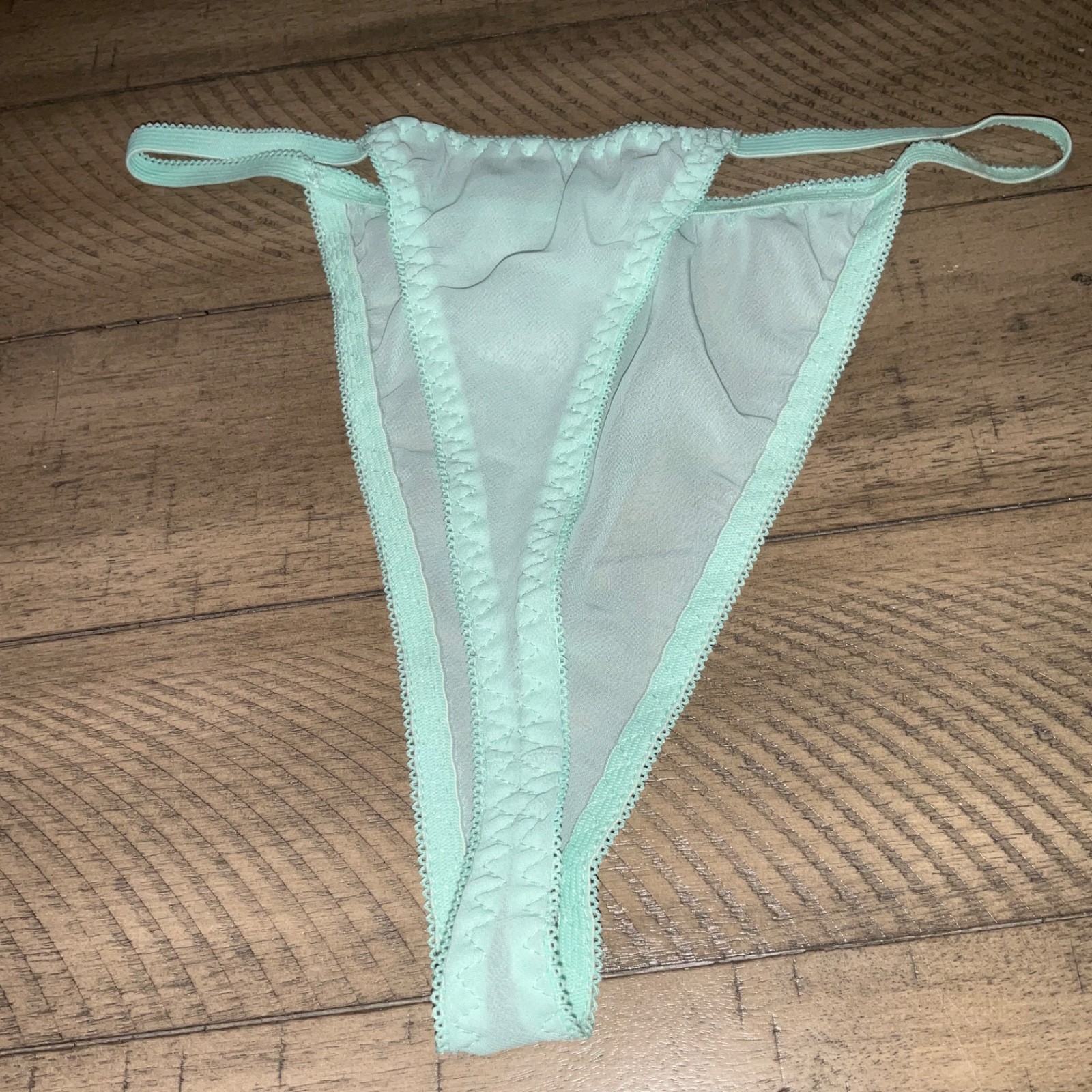 VINTAGE MINT GREEN THONG STRING BIKINI SHEER SIZE LARGE NYLON SEXY