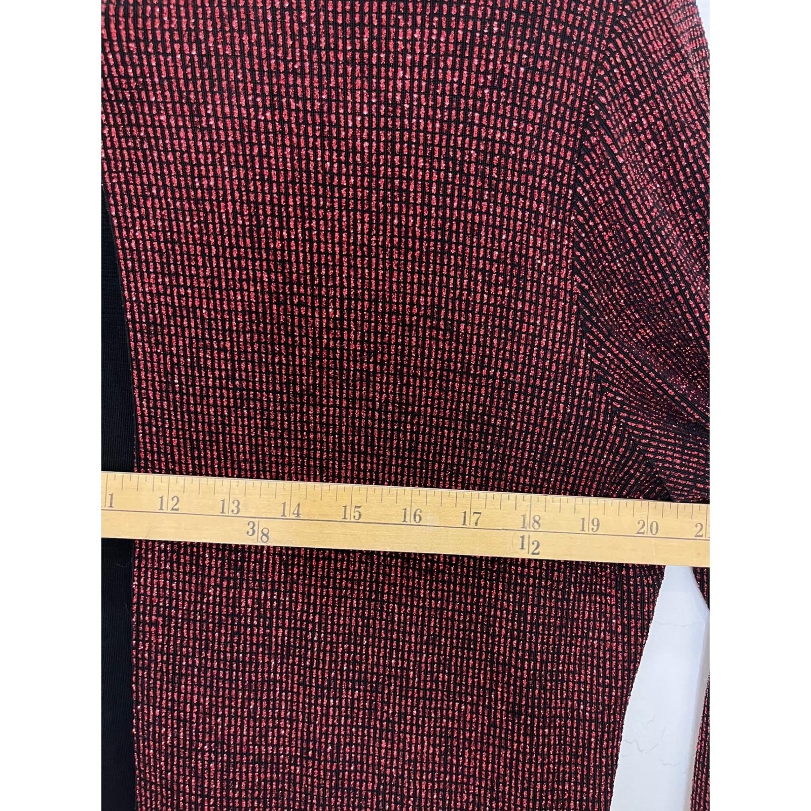 Xscape Twin Set Women Large Red Black Metallic Glitter Knit Cardigan Tank Good