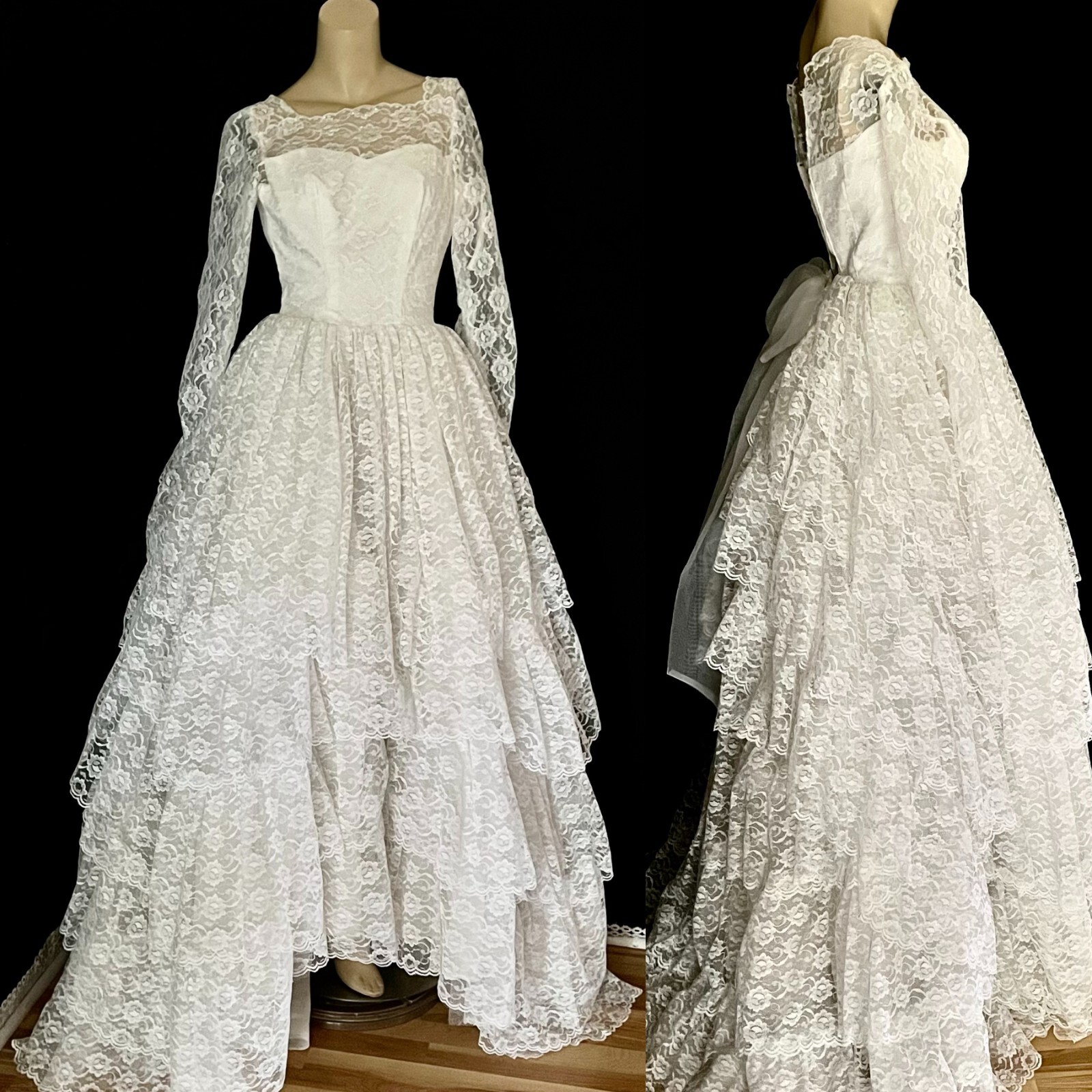 1950s Cupid Originals Cupcake Tiered Wedding Gown & Headpiece, White, Mint, XXS