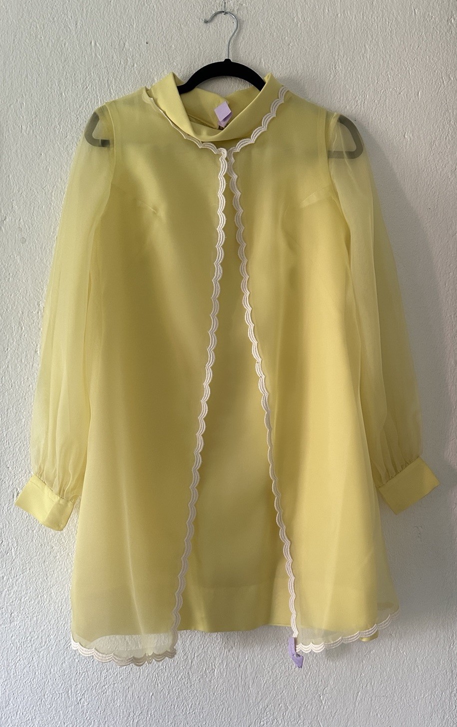 Vintage 1960s Hostess Dress Lemon Yellow Sheer Overlay Mod Cocktail Party Retro