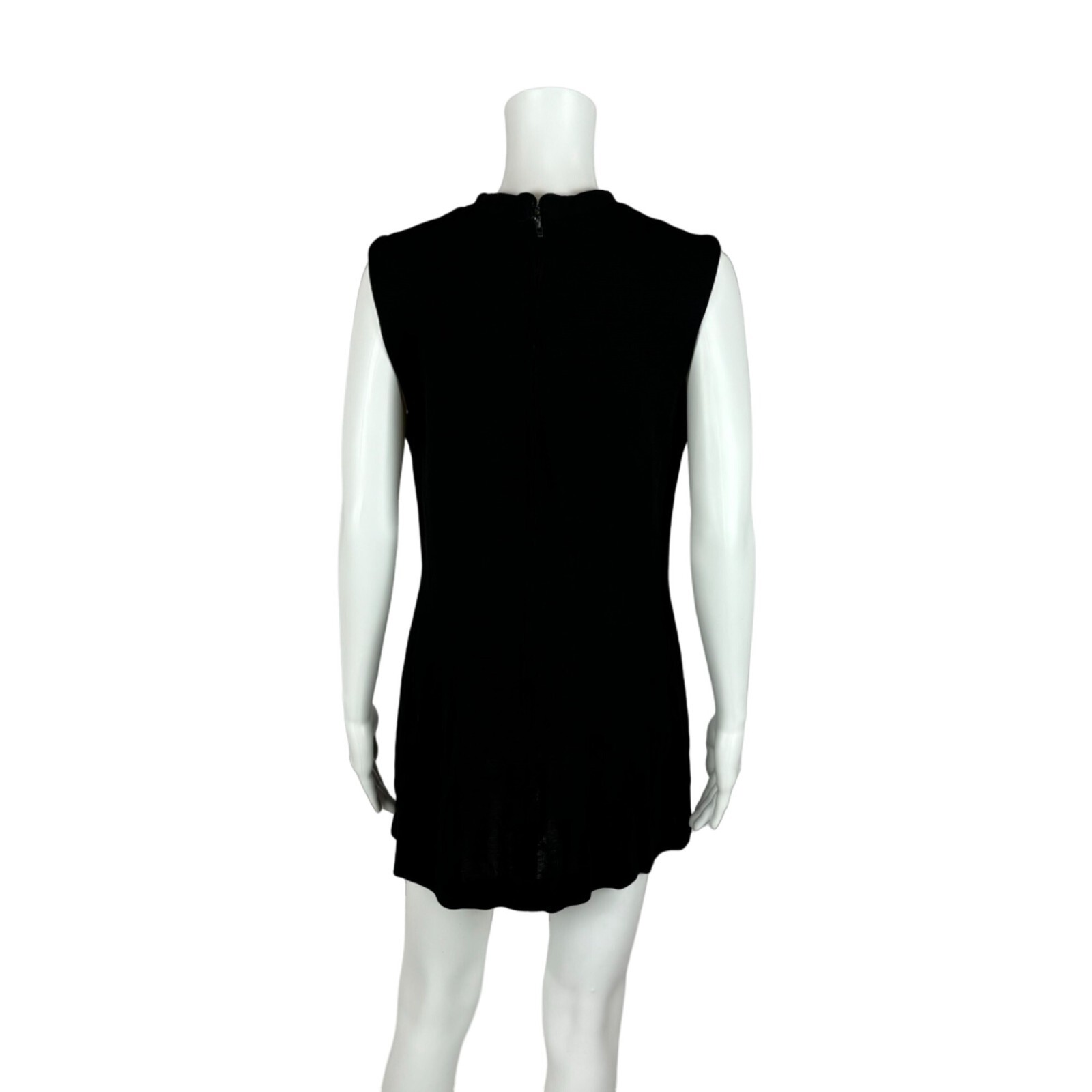 Vintage 60s Mod Mini Dress Black Rhinestone Keyhole Neckline Knit Tunic