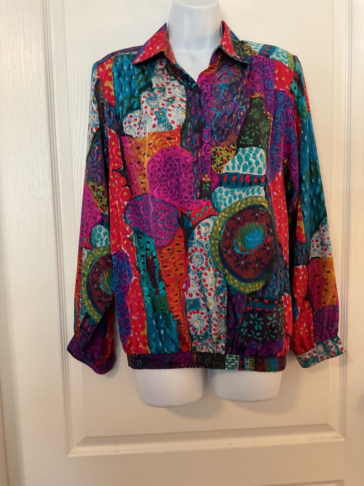 Vintage Da-Rue Of California Colorful Long Sleeve Elastic Waist Top Size 10 -B41