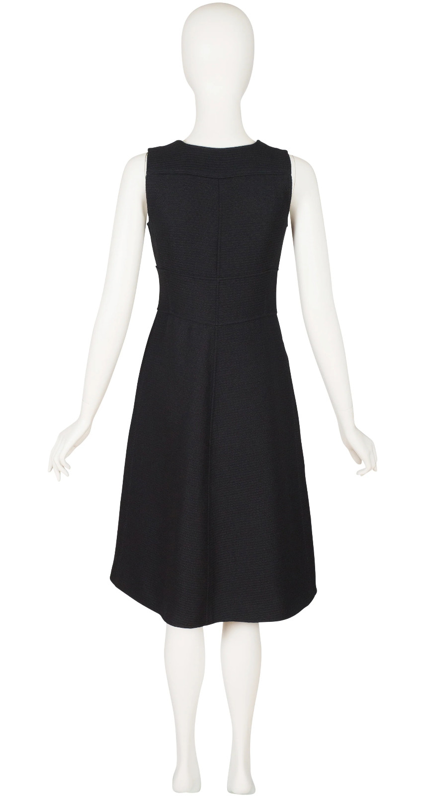 Courrèges 1970s Vintage Numbered Black Ribbed Sleeveless A-Line Midi Dress Sz XS