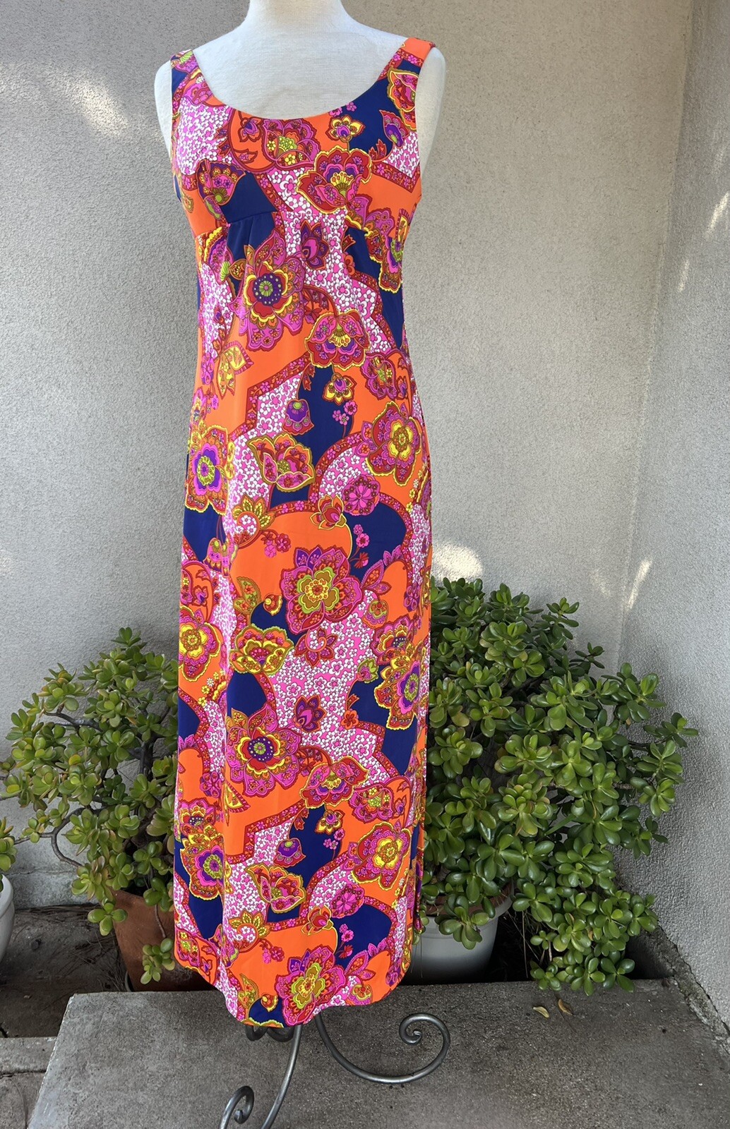Vintage Maxi Dress By Catalina inc colorful resort wear sz S Mod Print