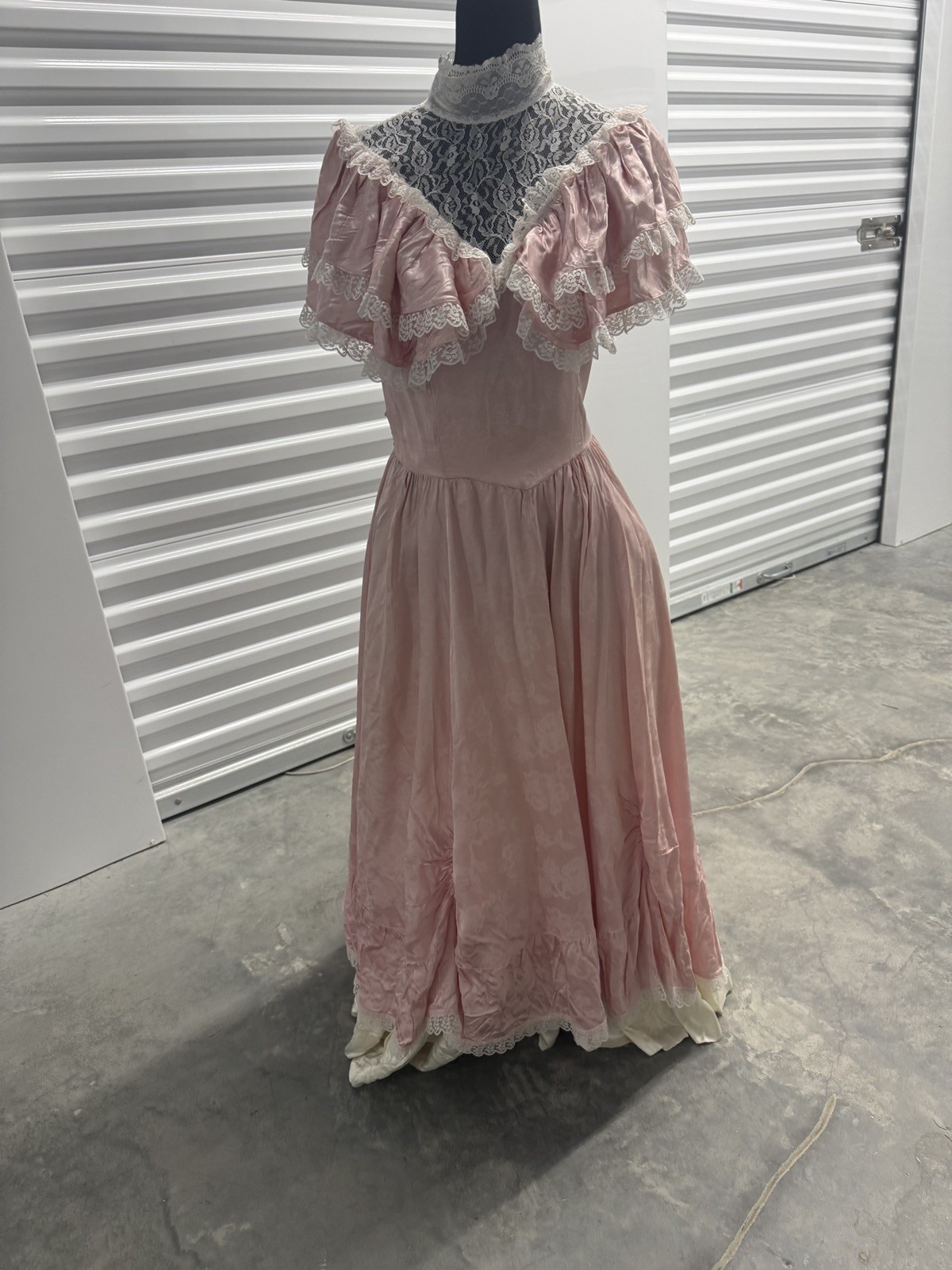 Gunne Sax Jessica McClintock Cottagecore Prairie Dress Pink Lace Victorian SZ M
