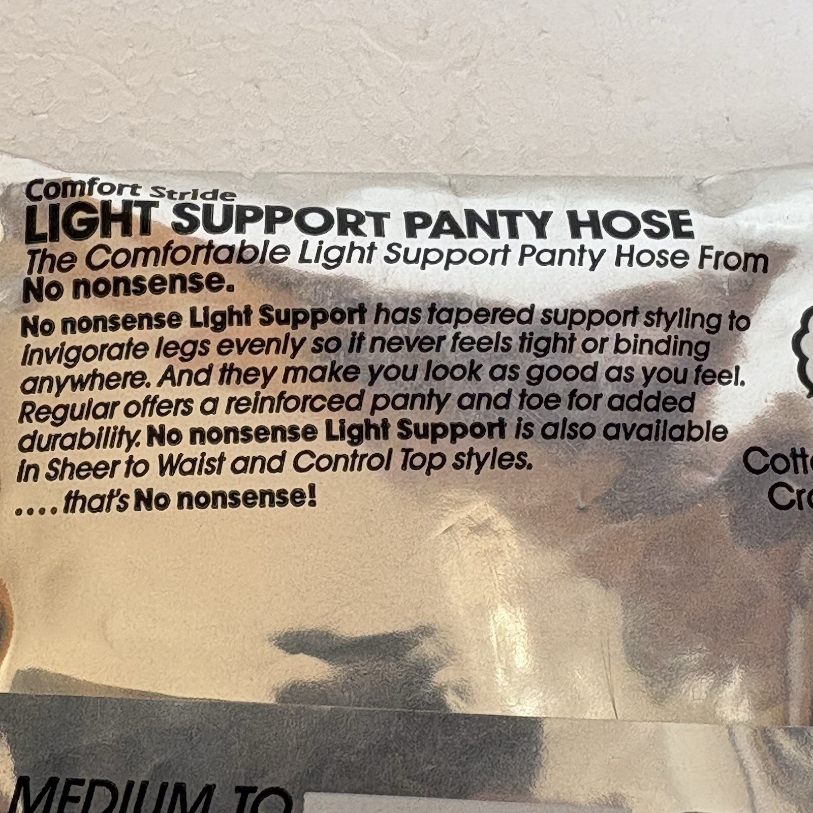 No Nonsense Comfort Stride Pantyhose Light Support 59 White Medium Tall Vintage