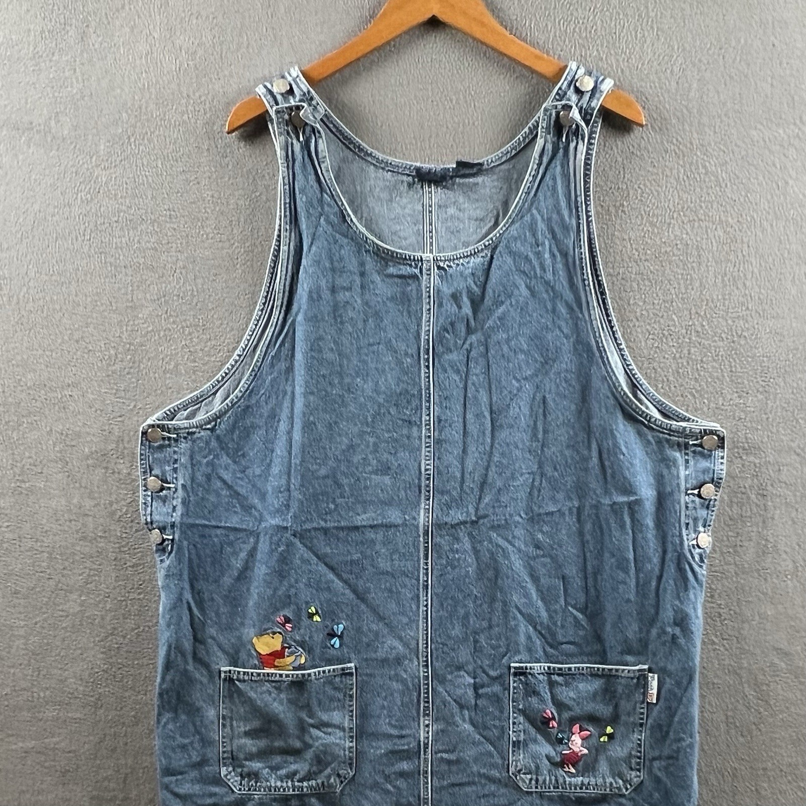 Vintage Winnie The Pooh Denim Dress Size 24W Chore Embroidered 90s Jumper Disney