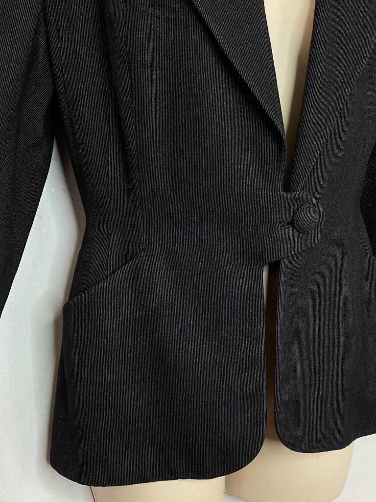 Vintage 1950s black wool jacket S WALDA SCOTT dark gray pinstripes blazer