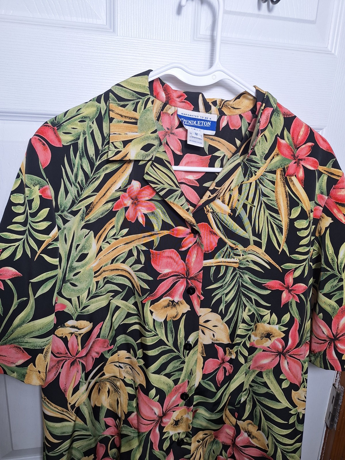 Pendleton Button Down Tall 12 Womens Short Sleeve Shirt Tropical Floral Vintage