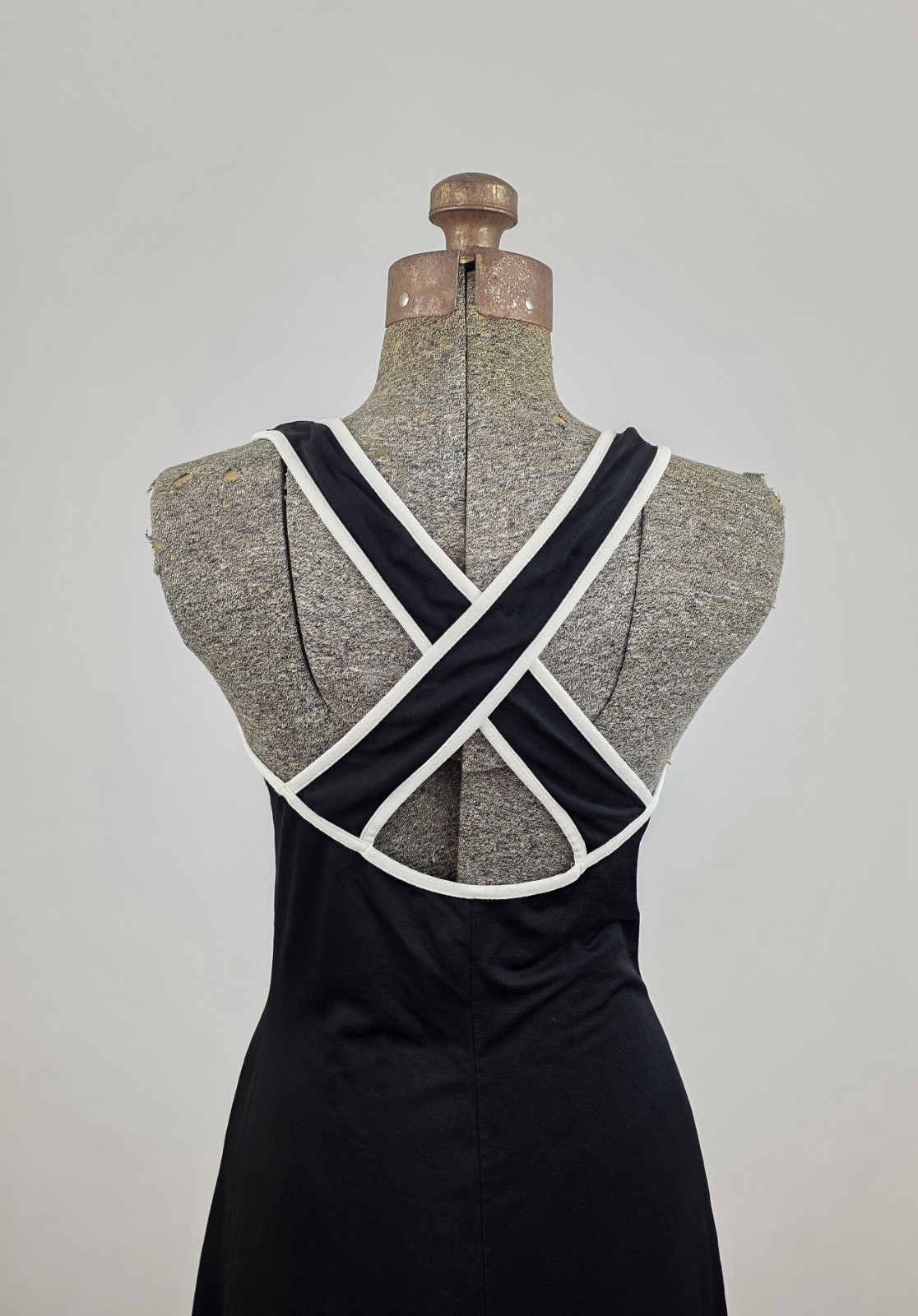 Michel Stephen Paris Vintage 90’s Women’s Black White Striped Crossback Dress M