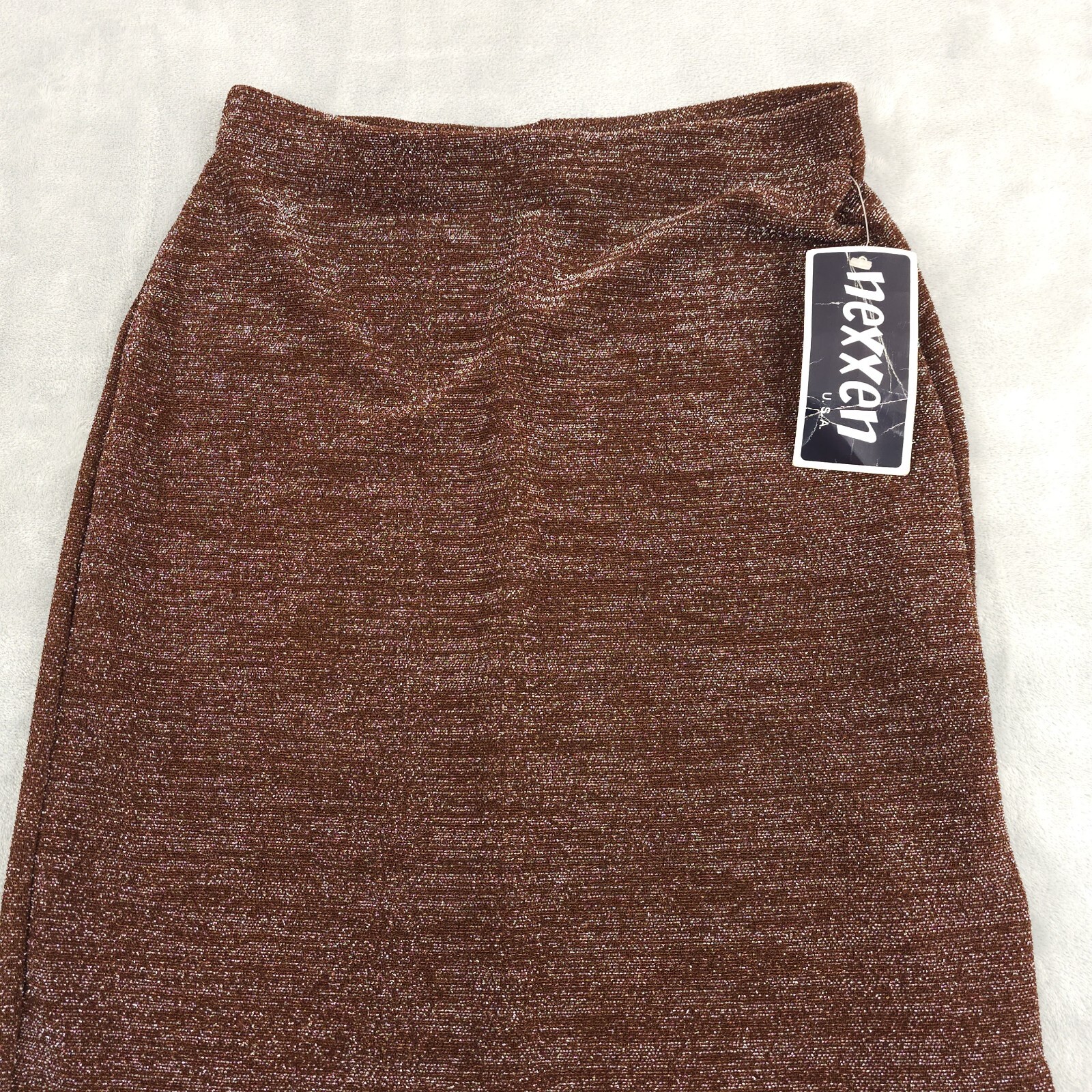 Vtg 70s Disco Brown Silver Metallic Lurex Slim Maxi Skirt Top Set Tags Deadstock