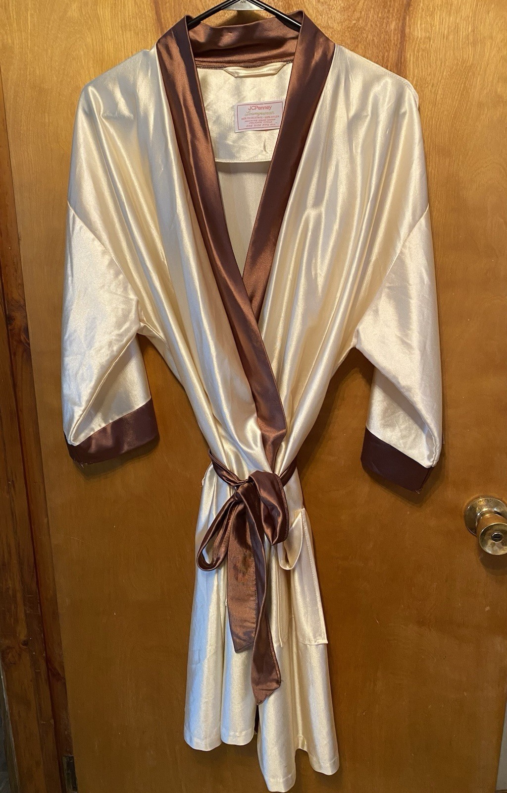 VTG 1960’s-70’s JCPenny Loungwear Kimono Style Bathrobe Brown Cream ONE SIZE