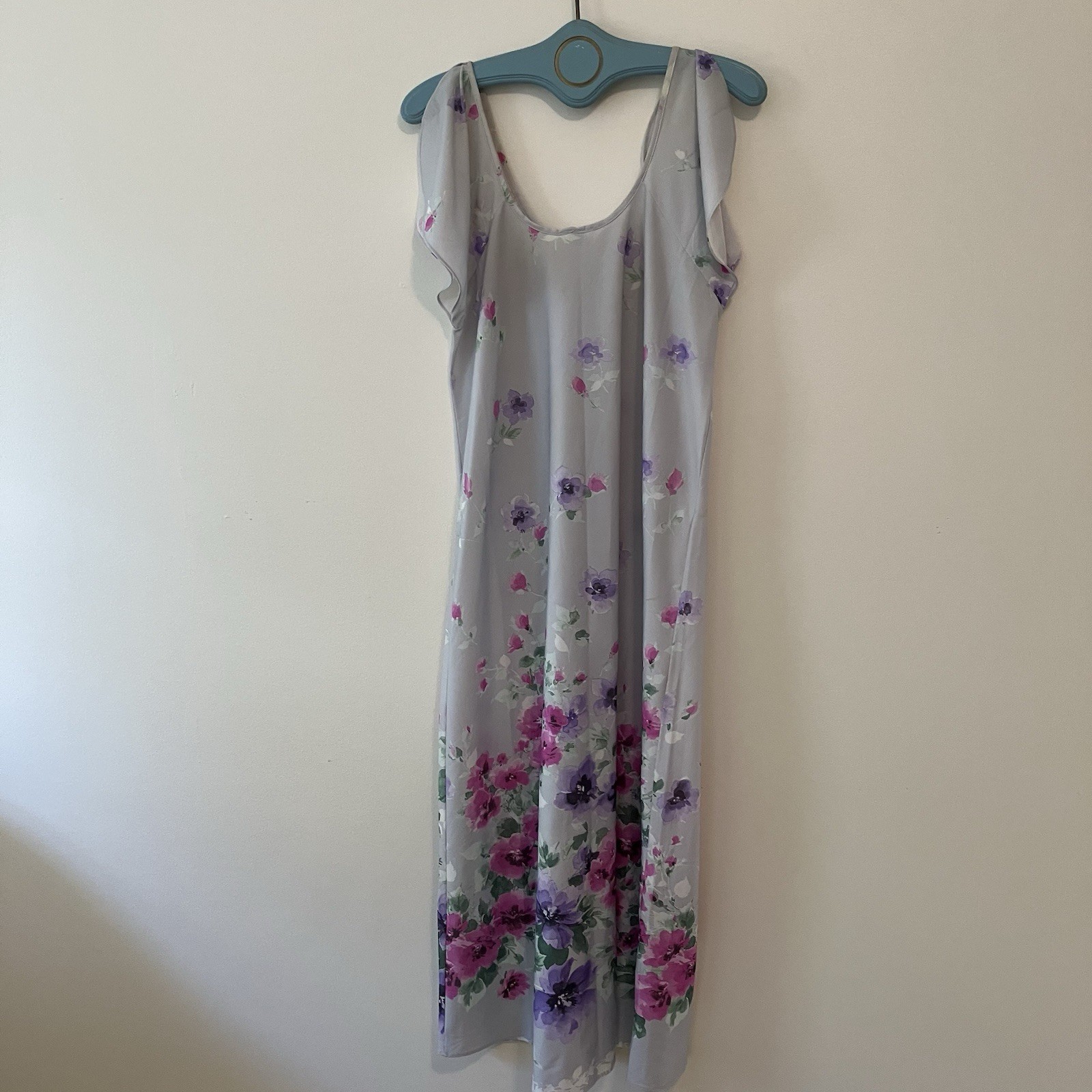 VTG Nightgown Long Lilac Purple Floral Flutter Sleeve Fairy Cottagecore Sz. S