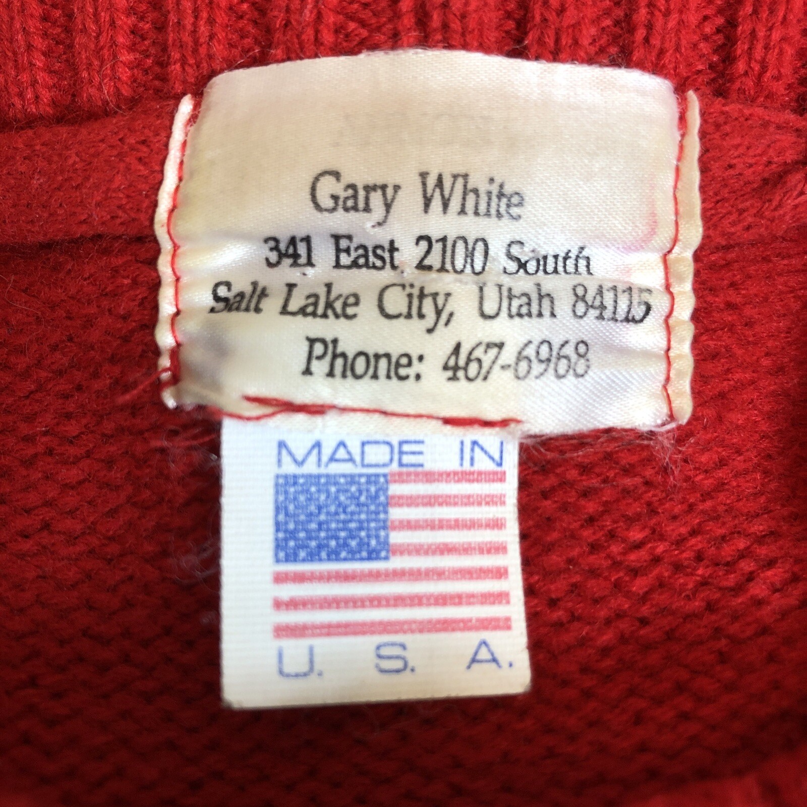 School Cheer Sweater Embroidered WEST Red Knit Gary White Co. USA Sz M VTG