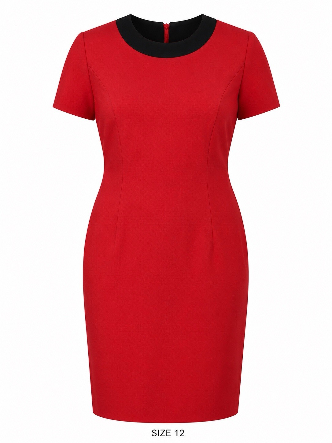 True VTG 80s 90s Leslie Fay Women’s 12 Pencil Red Midi Dress Short Sleeve Career