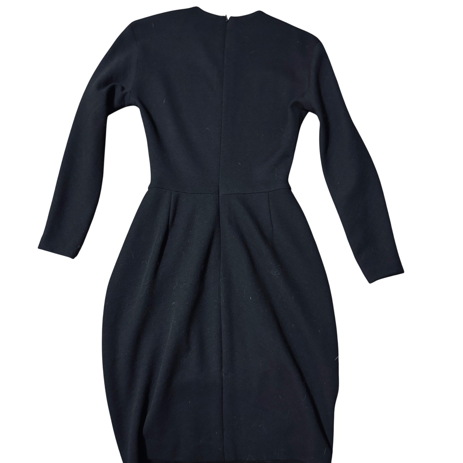 Donna Karan New York Vintage Black 100% Wool Pleated Long Sleeve Dress Sz 2 Pock