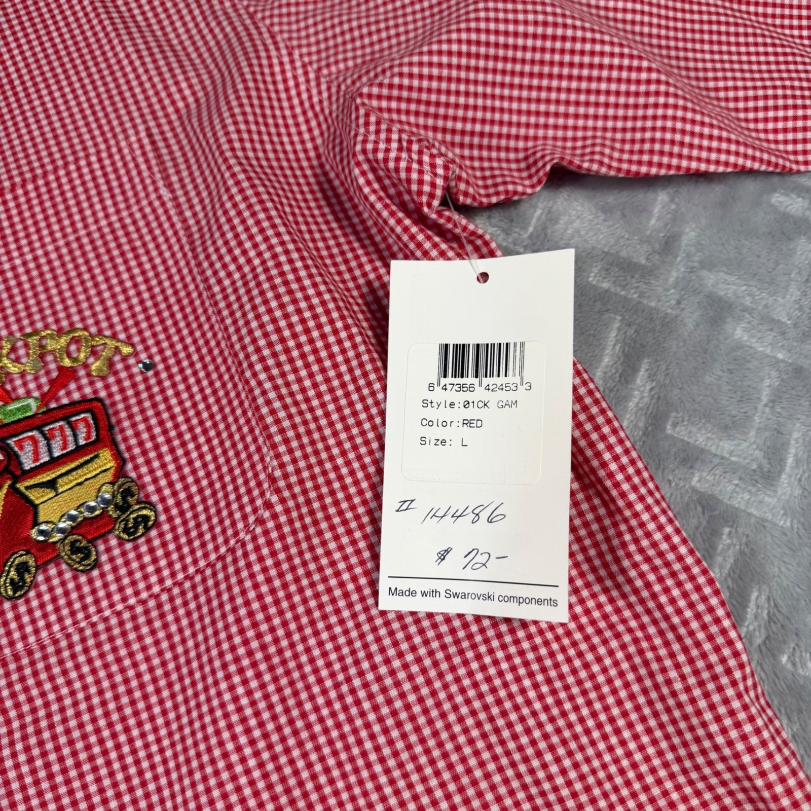 Mili Designs Button Down Shirt Womens L Red Gingham Vintage New Casino Swarovski