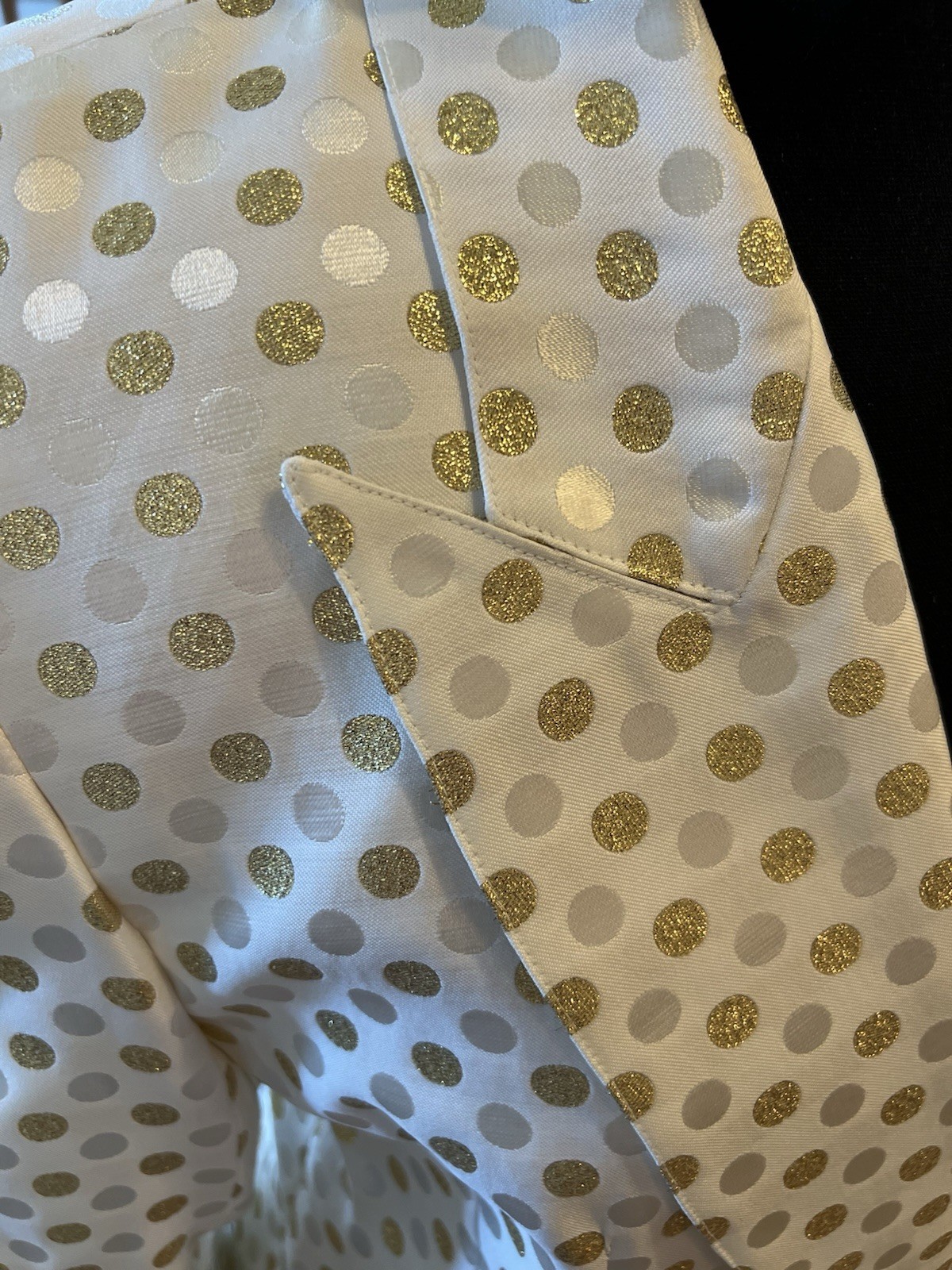 Vintage Criscione Suit Sz 6 Metallic Gold Polka Dot Straight Skirt Gold Buttons