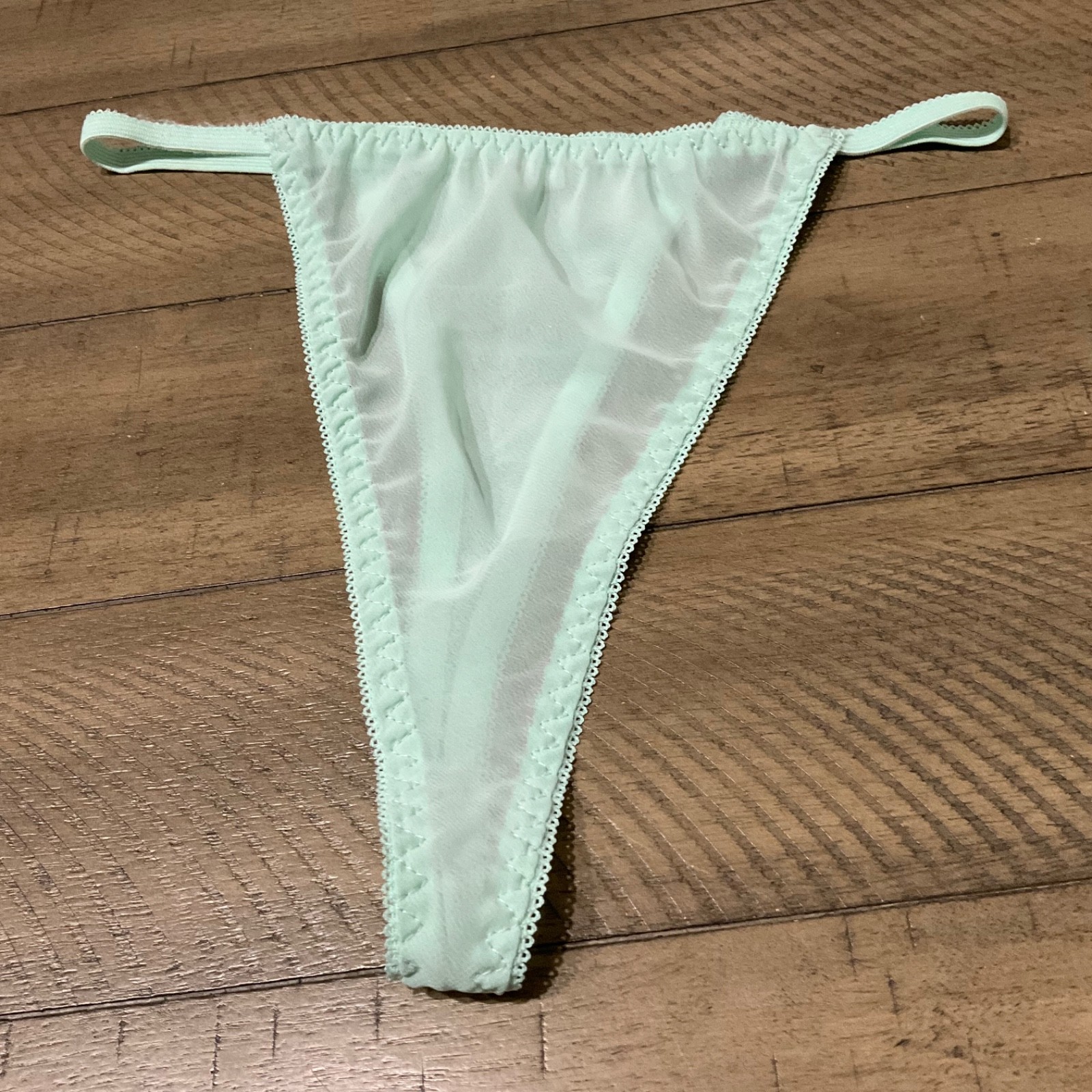 VINTAGE MINT GREEN THONG STRING BIKINI SHEER SIZE LARGE NYLON SEXY