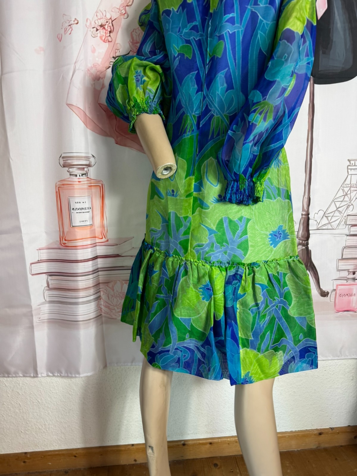 Vintage dress flower power Brigitte Kleindienst Wiesbaden viscose 36 38