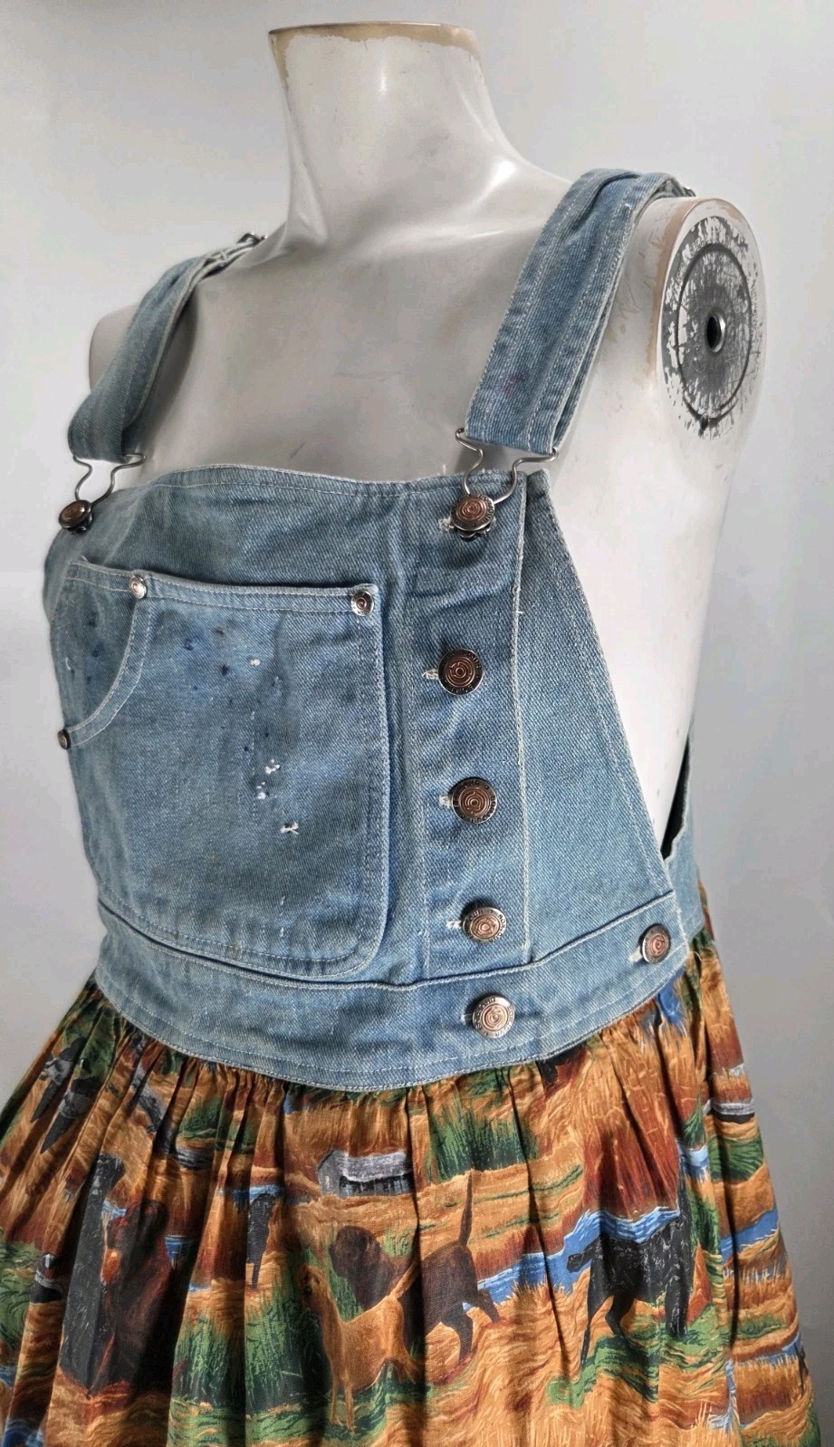 Bonjour Women’s Dress Small Vintage Boho Dog Huntin Print Overall Fit Flare