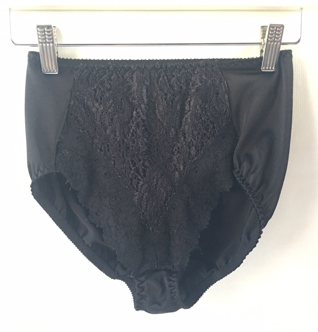 Vintage Ilusion Black Nylon Lycra Panties with Lace Front Size Small Underwear