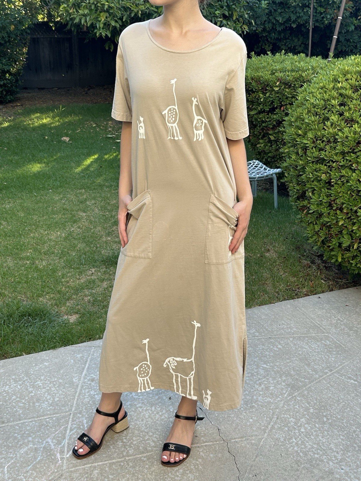 Vintage Cactus California 100% Cotton S Long T-shirt Dress Giraffe