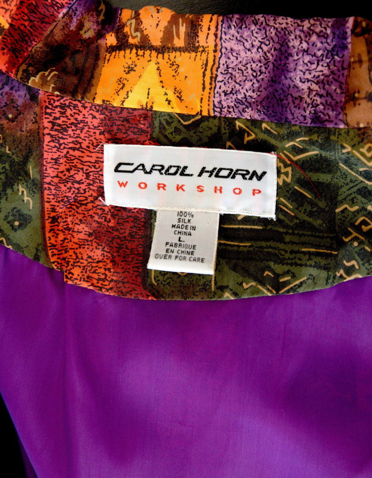 CAROL HORN Workshop Vtg 80s Womens 100% Silk Multicolor Long-Sleeve Jacket Sz L