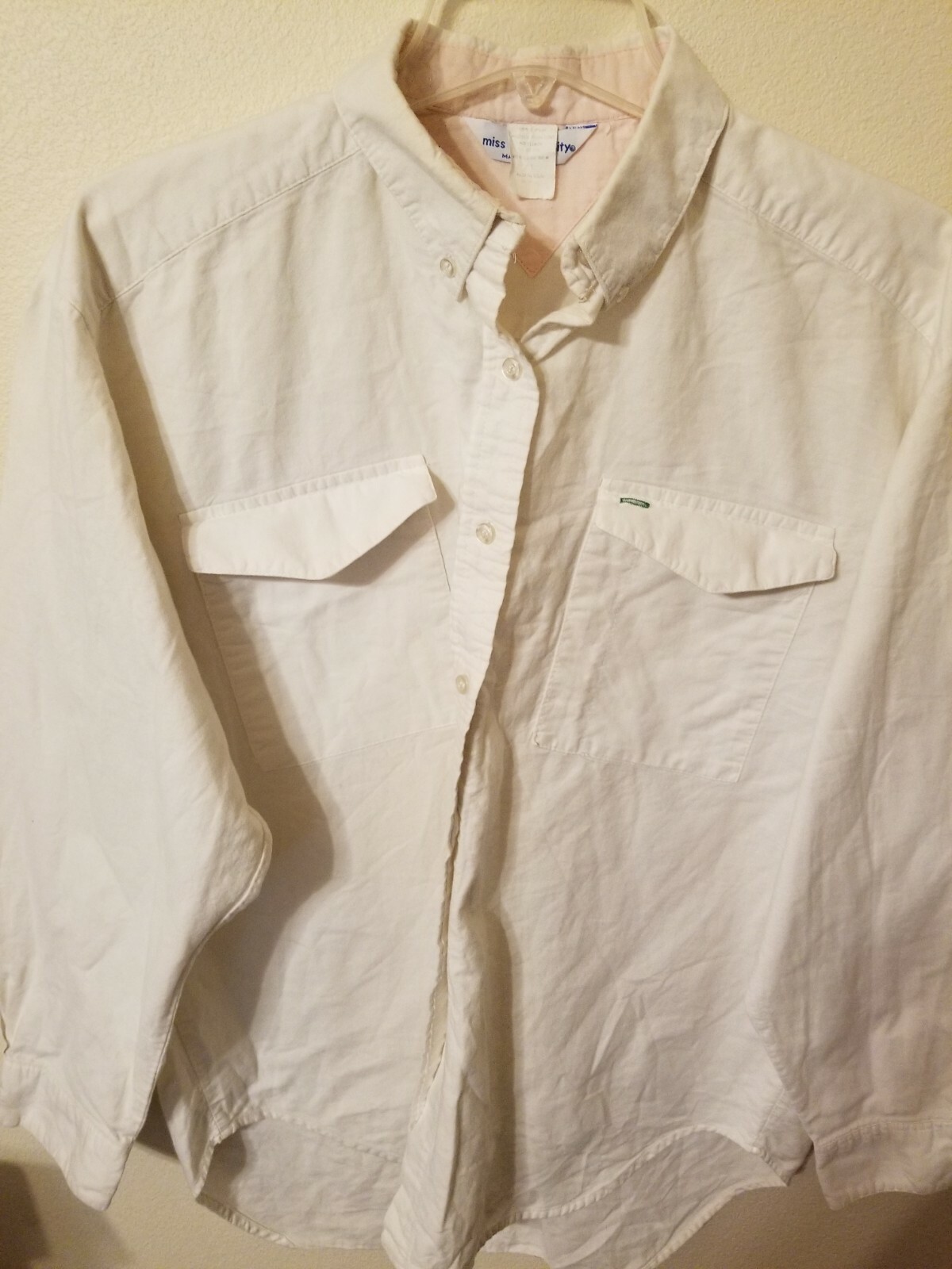 miss fashionality size M vtg long sleeve blouse white 2 pockets button up 26 L