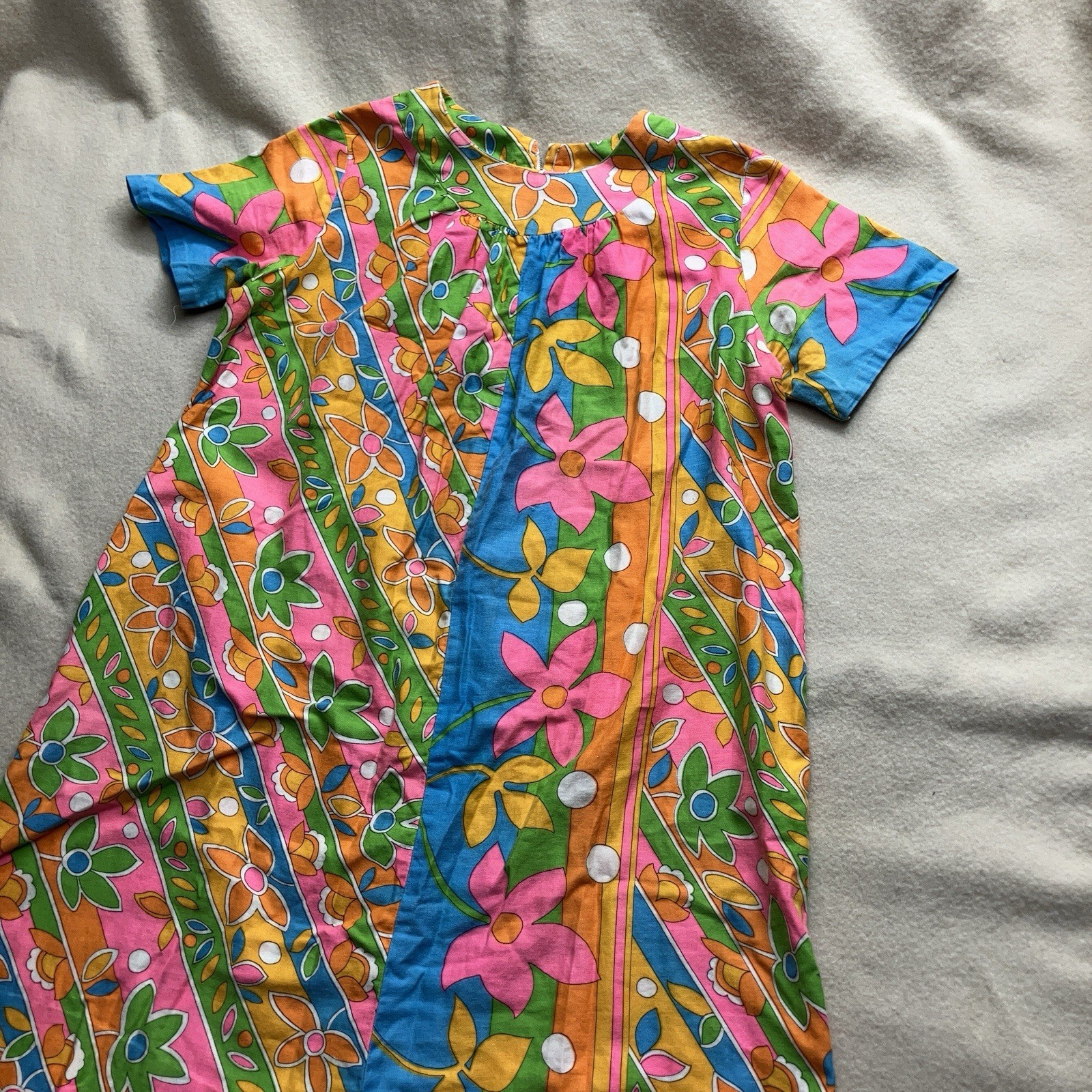 Vintage 60’s 70’s Carol Brent Psychedelic Floral Dress M/L Midi Zip Boho Hippy