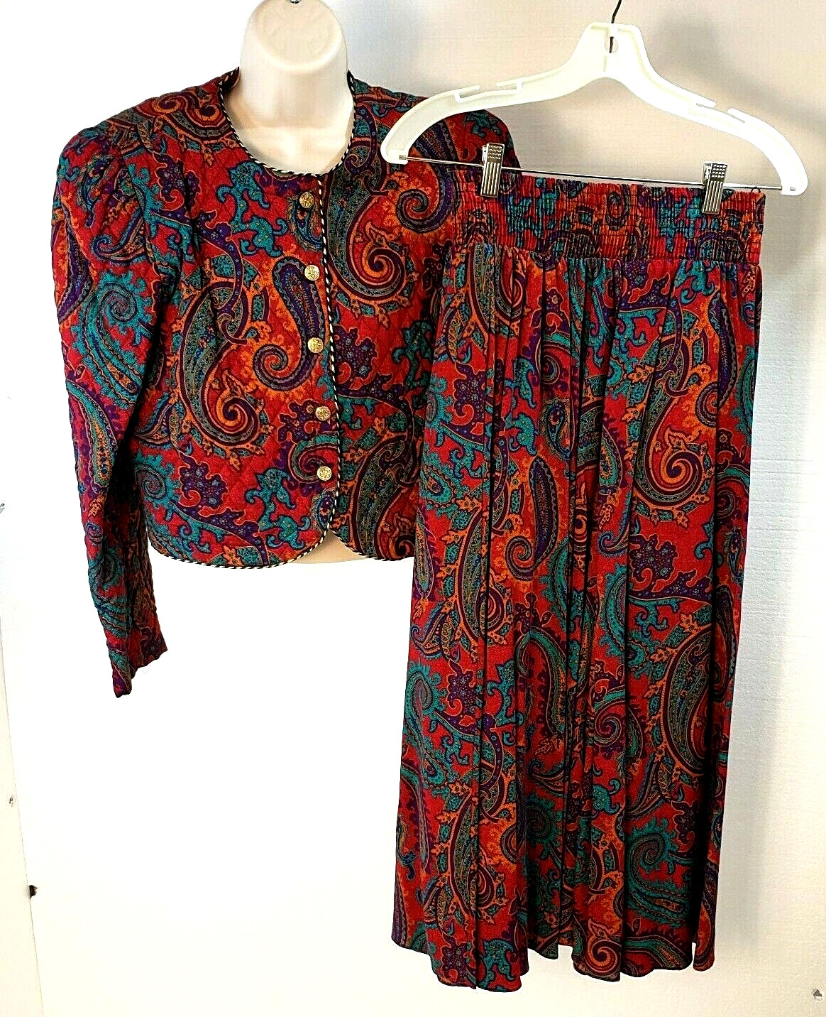 Jeffrey & Dara 2 Piece Dress, Vintage 80’s,Paisley Print, Shoulder Pads, Quilted