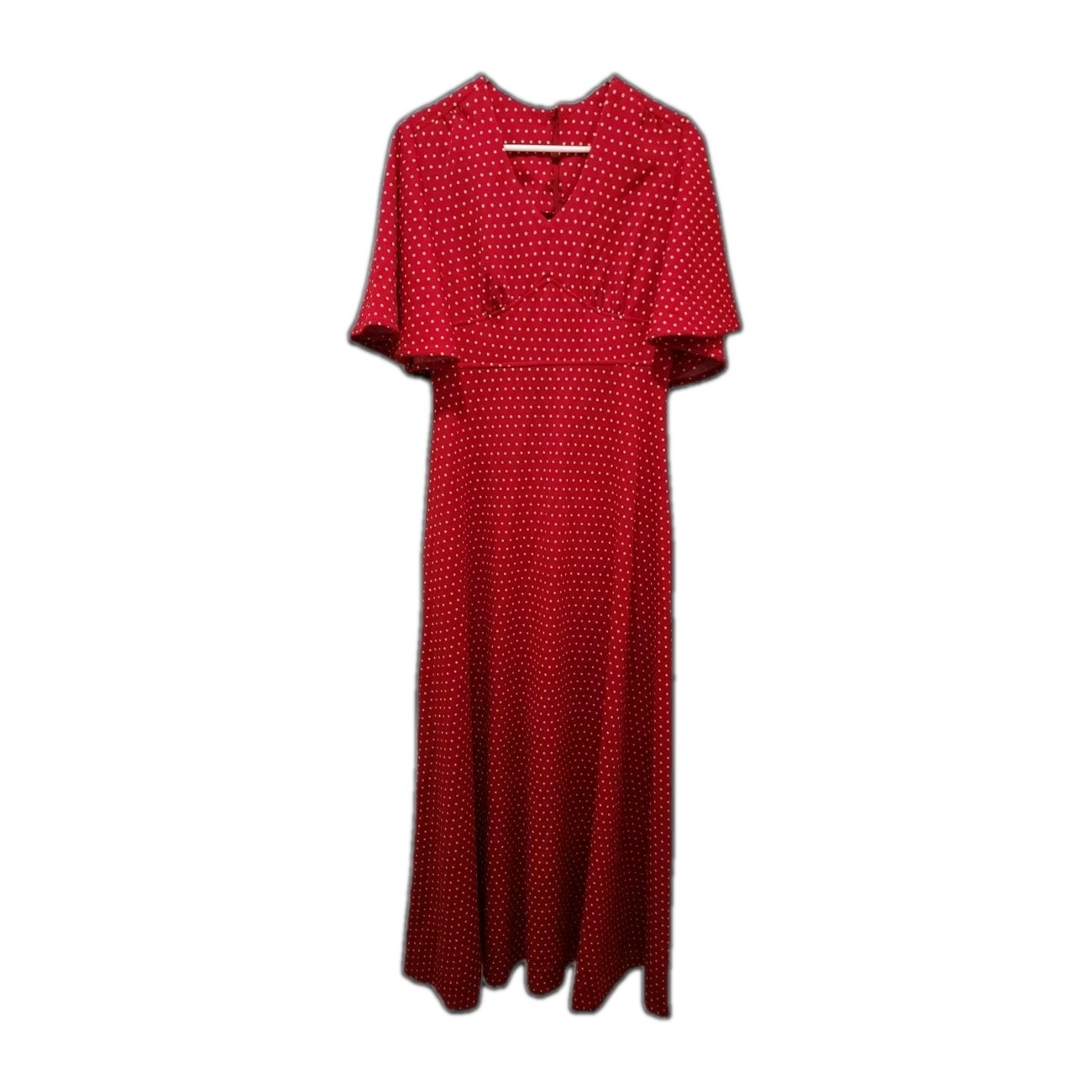 Vtg 60 70s Vicky Vaughn Red Polka Dot Fit Flare Flutter Sleeve Maxi Dress Sz Med