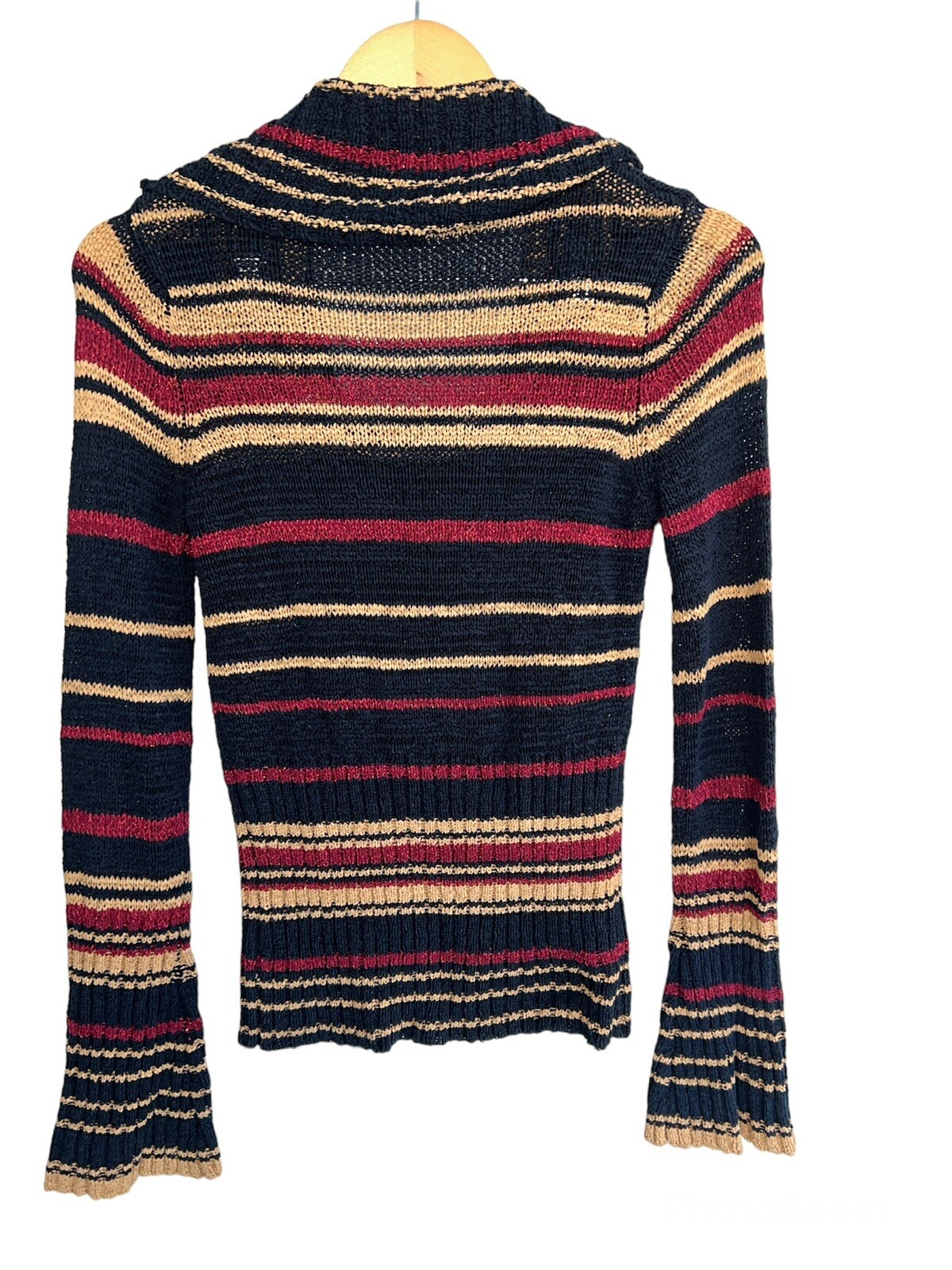 VTG Arden B Striped Metallic Acrylic Flare Sleeve cowl neck sweater top Shirt M