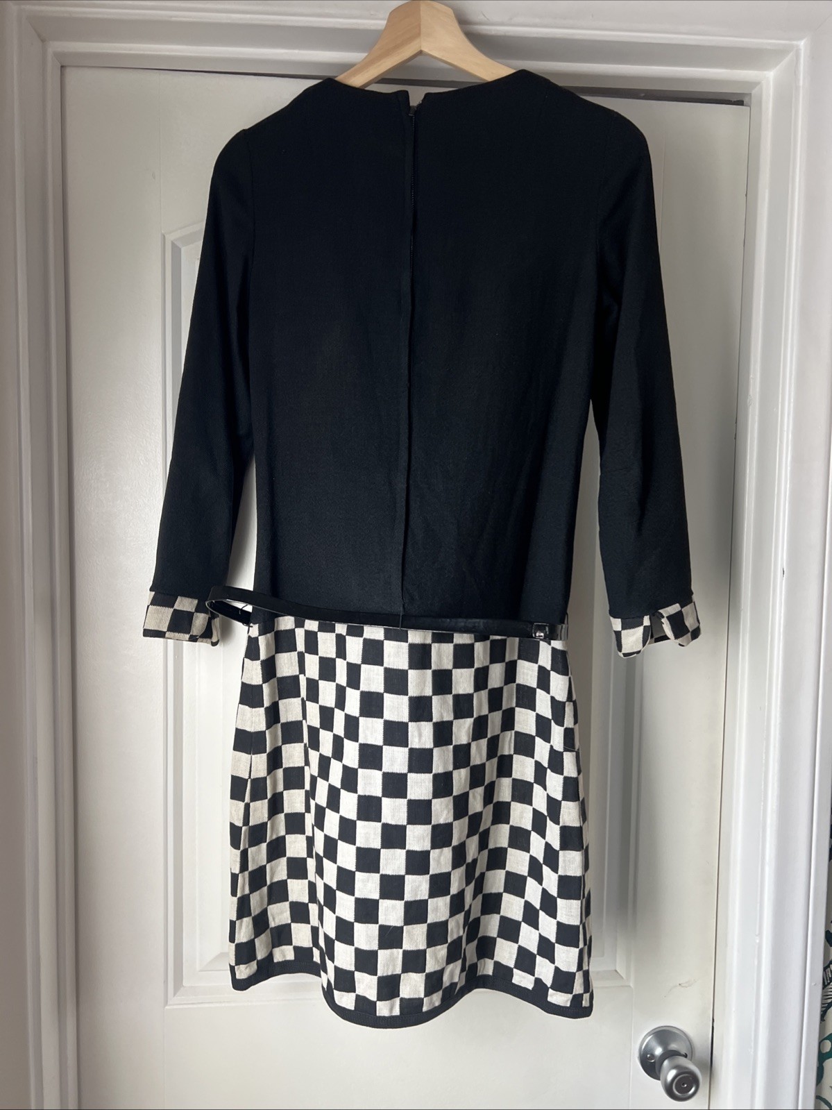 Vtg 60s Young Edwardian Checkered Drop Waist Mini Faux Wrap Dress Mod Twiggy S
