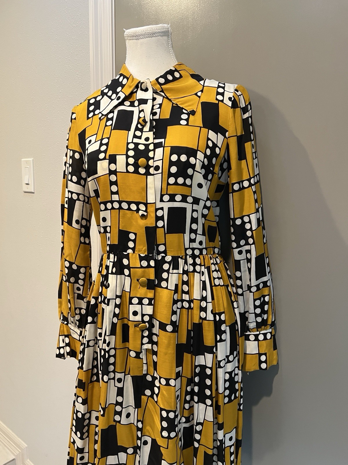 VTG 60’s Eve Le Coq Domino Print Rayon Fit & Flare Rayon Day Dress SM