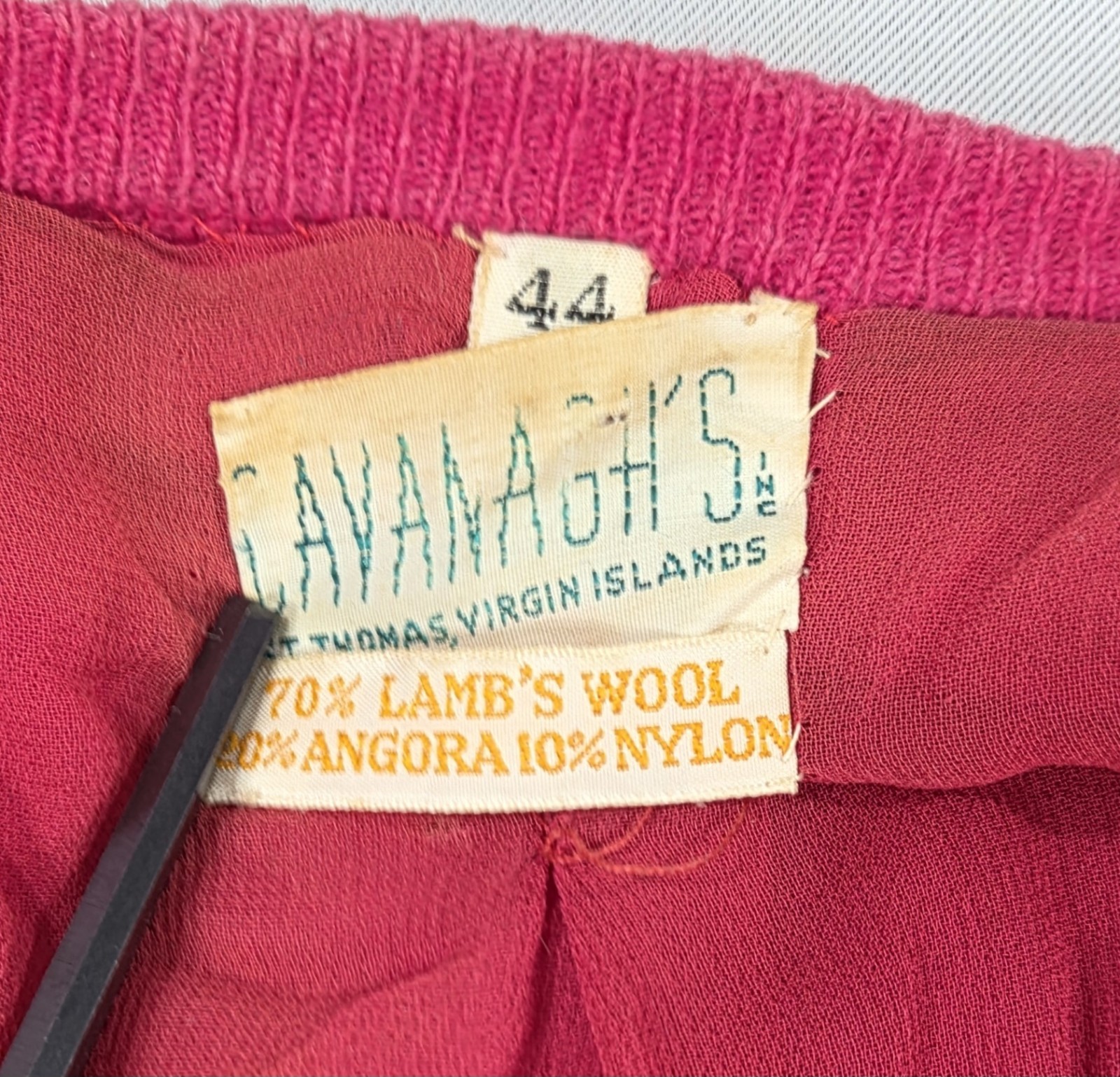 Vtg 50s Cavanagh’s Pink Beaded Wool Angora Cardigan Sweater Sz 44 St. Thomas VI
